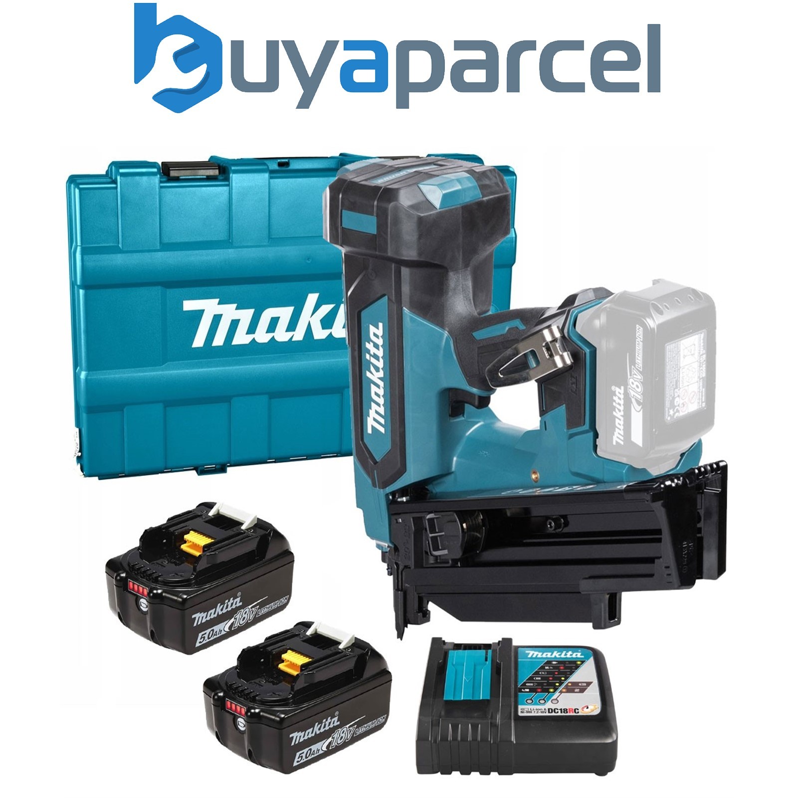 Makita DBN901RTE 18v Brushless 90mm Gasless Framing Nailer 1st Fix Round 2x5ah