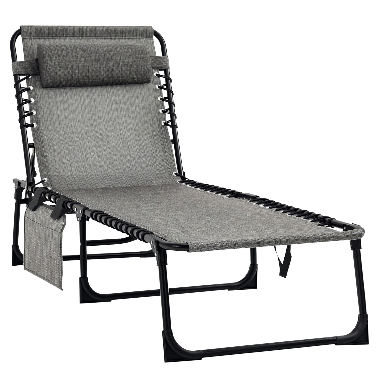 Outsunny Lounger Folding Reclining Camping Bed 5-position Adjustable Mixed Grey
