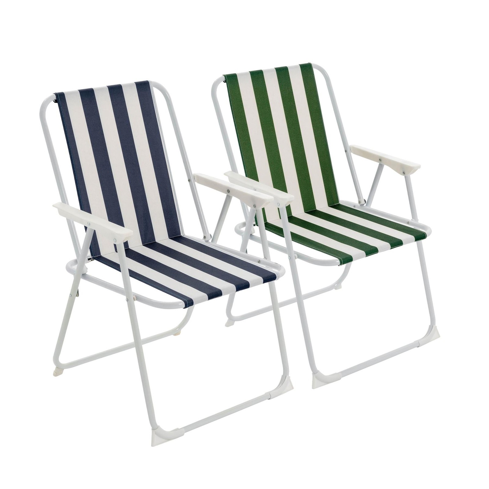 2x Folding Metal Beach Chairs Outdoor Camping Picnic Armchair Blue/Green Stripe