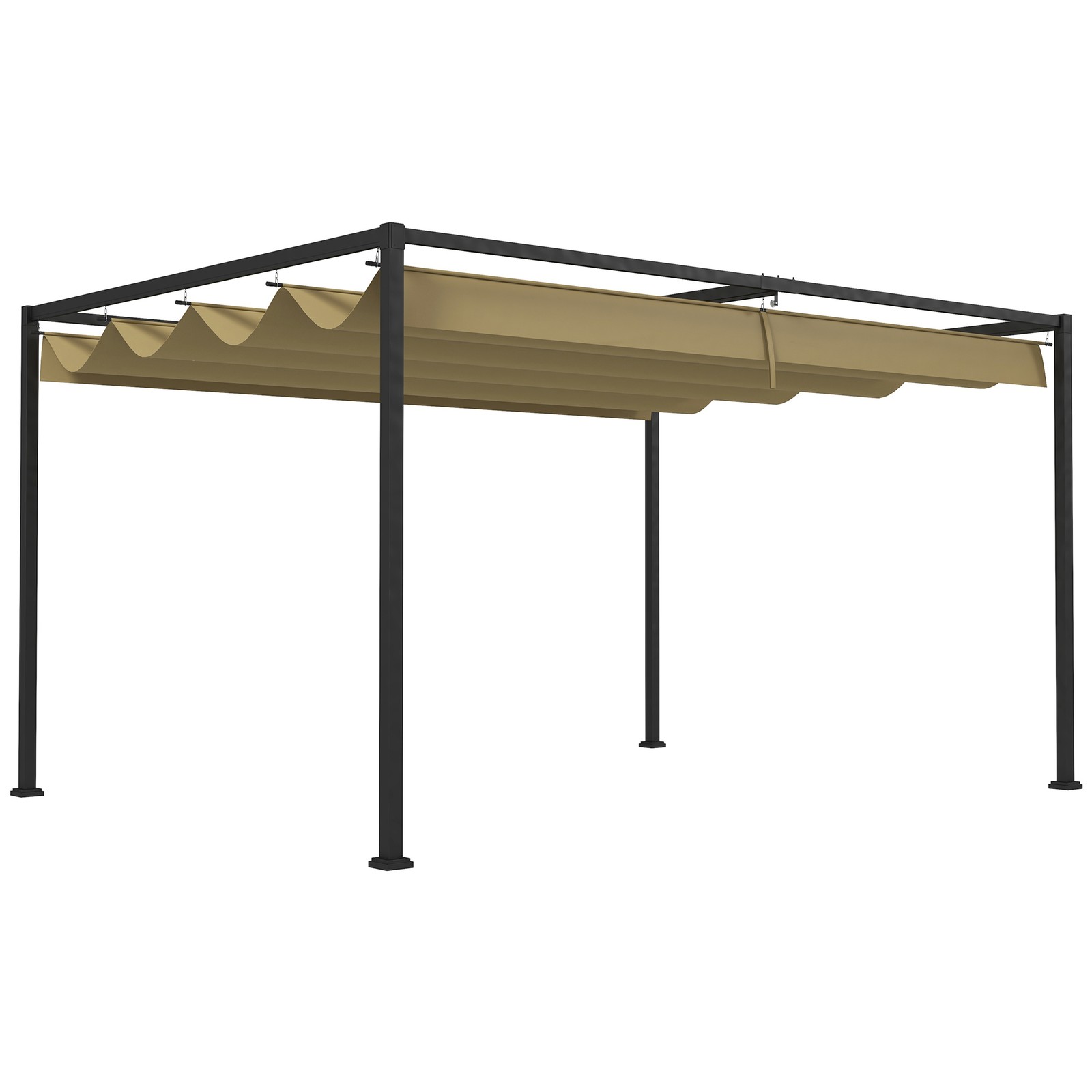 Outsunny 4x3(m) Metal Pergola Gazebo Patio Sunshelter Retractable Canopy Khaki