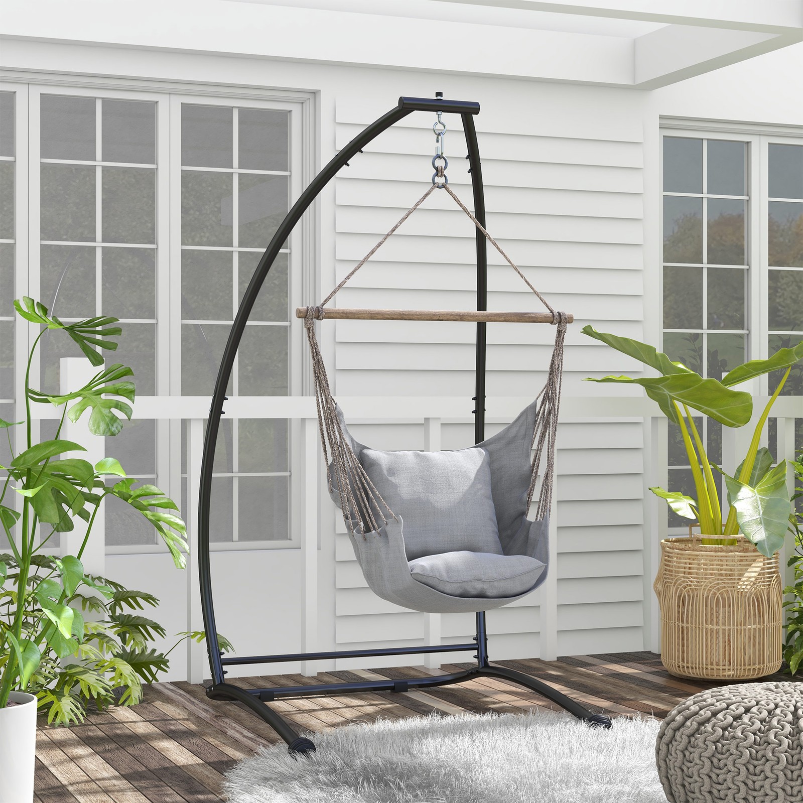 Hammock Chair Stand Metal Frame Hammock Stand for Indoor & Outdoor Use, Black