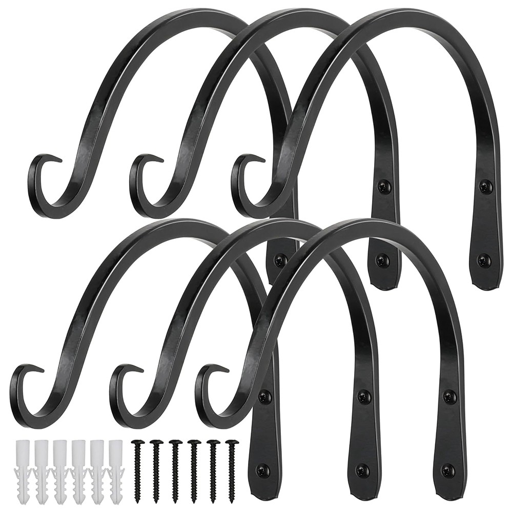 Black Curved Plant Hanging Hooks for Bird Feeders, Flower Baskets, Indoor &2856