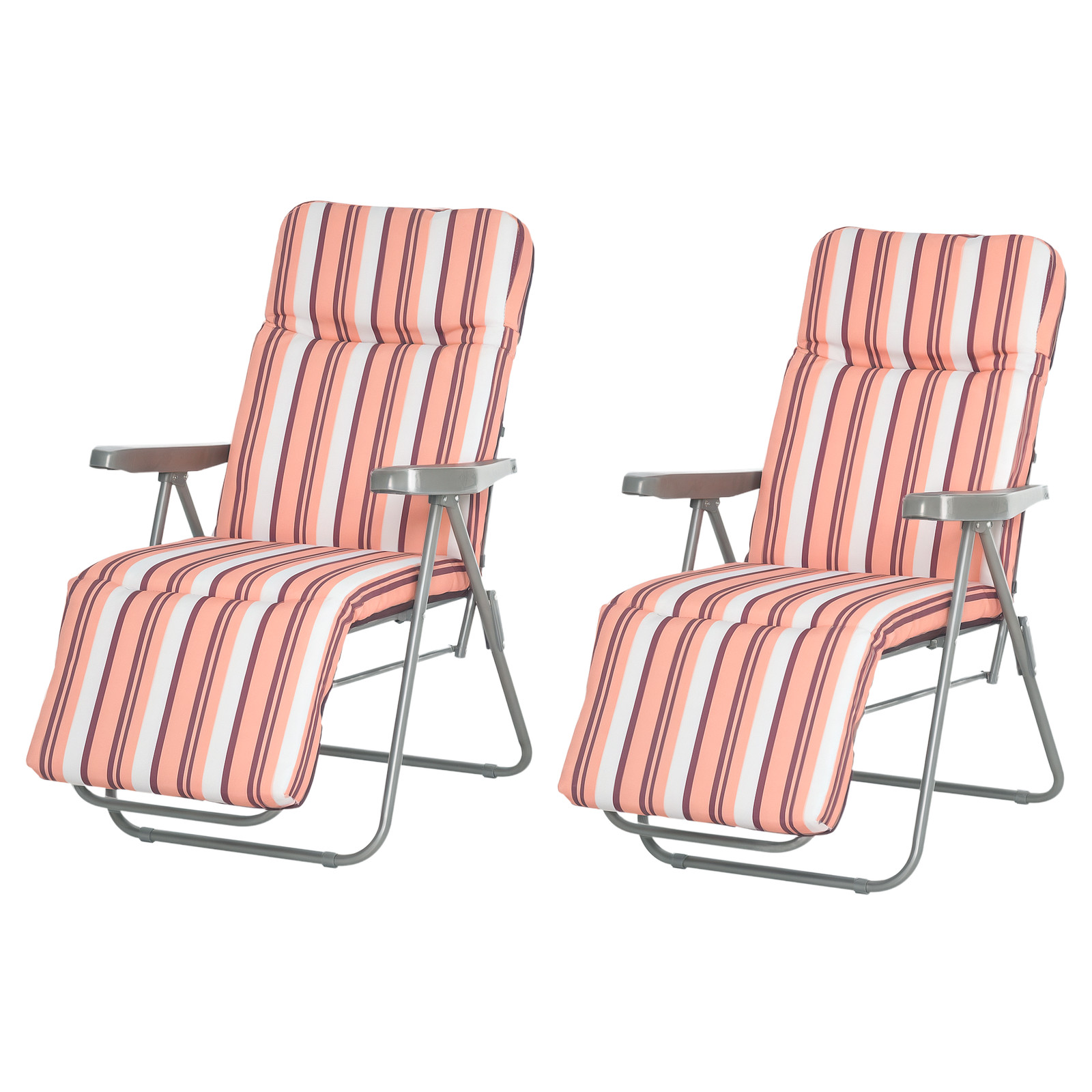 Outsunny Set of 2 Adjustable Sun Lounger Recliner Reclining Seat Orange/White