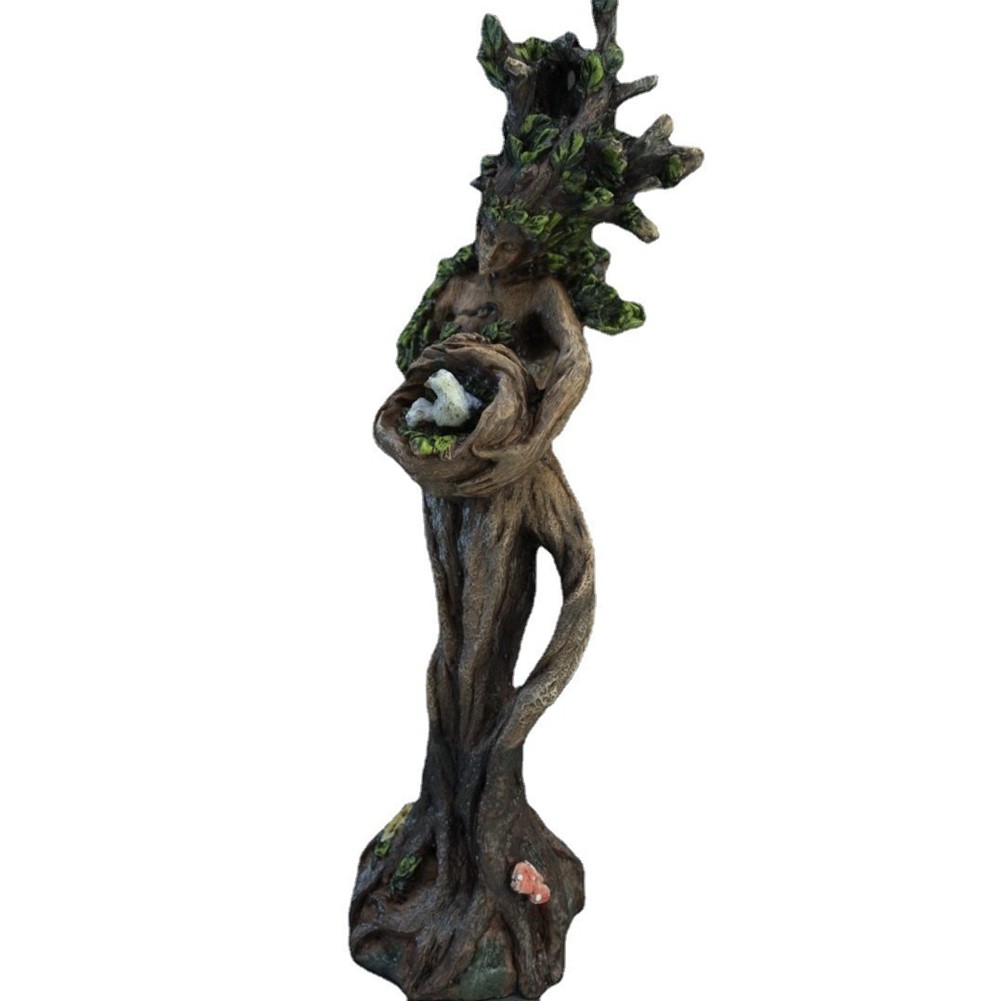 3X(Tree Man and Bird Statue Resin Crafts Desktop Decoration Garden Goddess5470