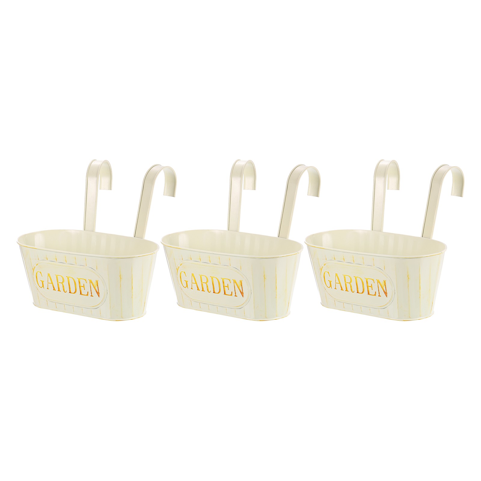 3Pcs 11" Metal Hanging Flower Pots for Railing Fence, Railing Planter Box, White