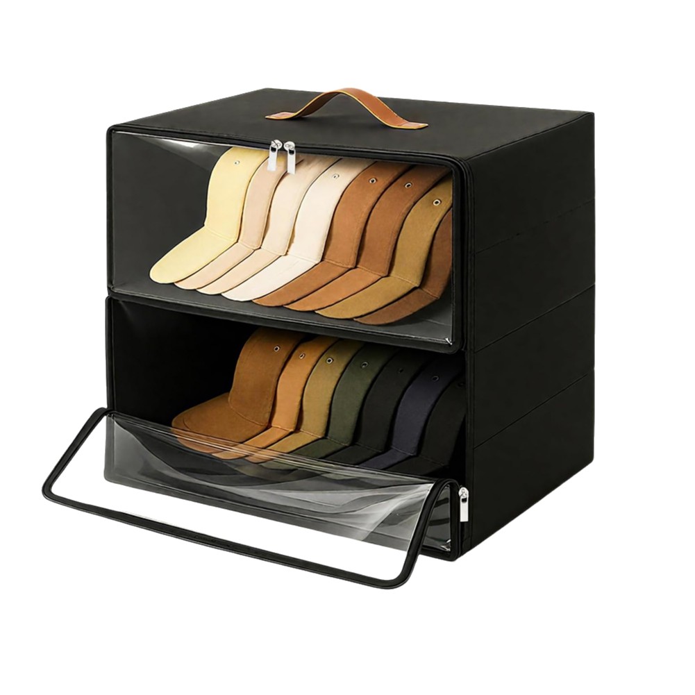 2 Pack Front-Opening Hat Organizer for Baseball Caps, Stackable Rigid Hat2590