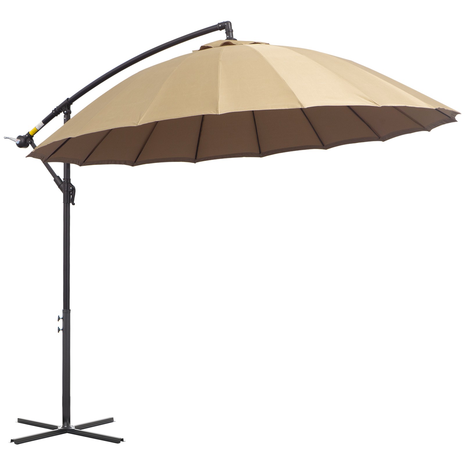 Outsunny 3(m) Cantilever Shanghai Parasol w/ Crank Handle, Cross Base, Khaki