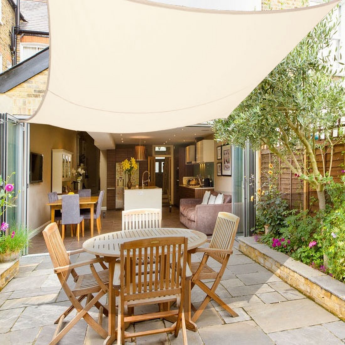 3m x 2m Sun Shade Sail Garden Patio Canopy Awning Screen 98% UV Block Cream New