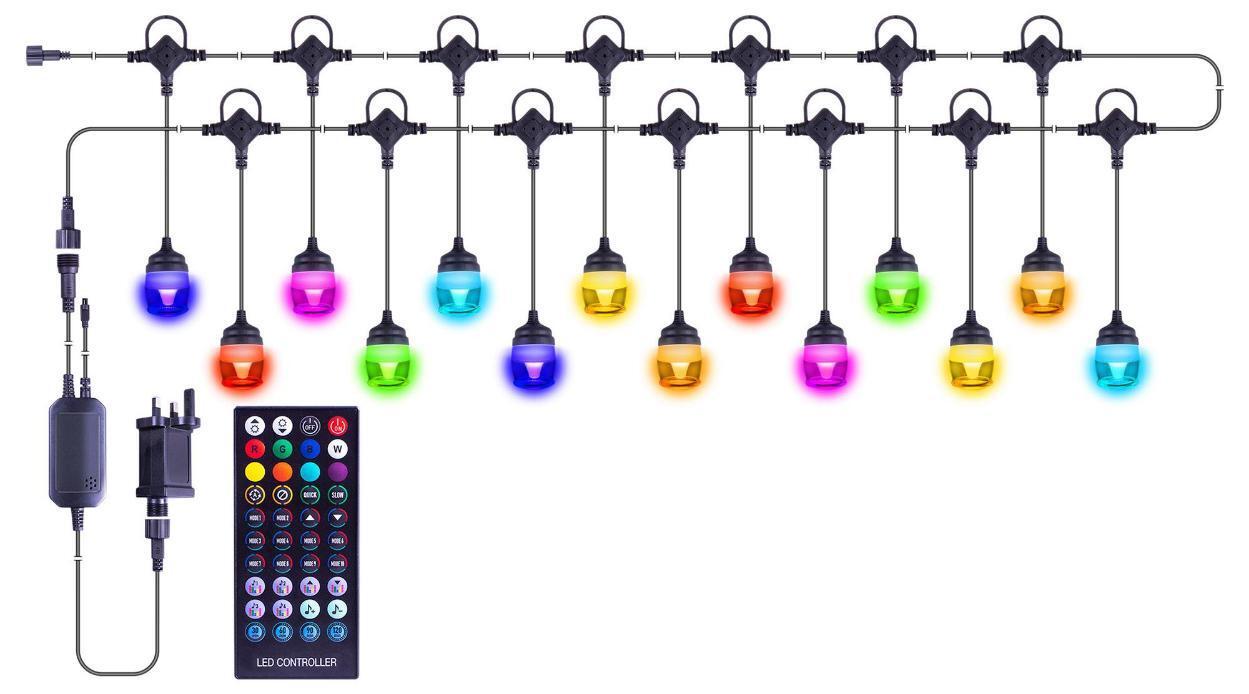 Colour Changing Festoon Lights, RGB+W, IP65, 13m GH250 ST HELENS HOME AND GARDEN