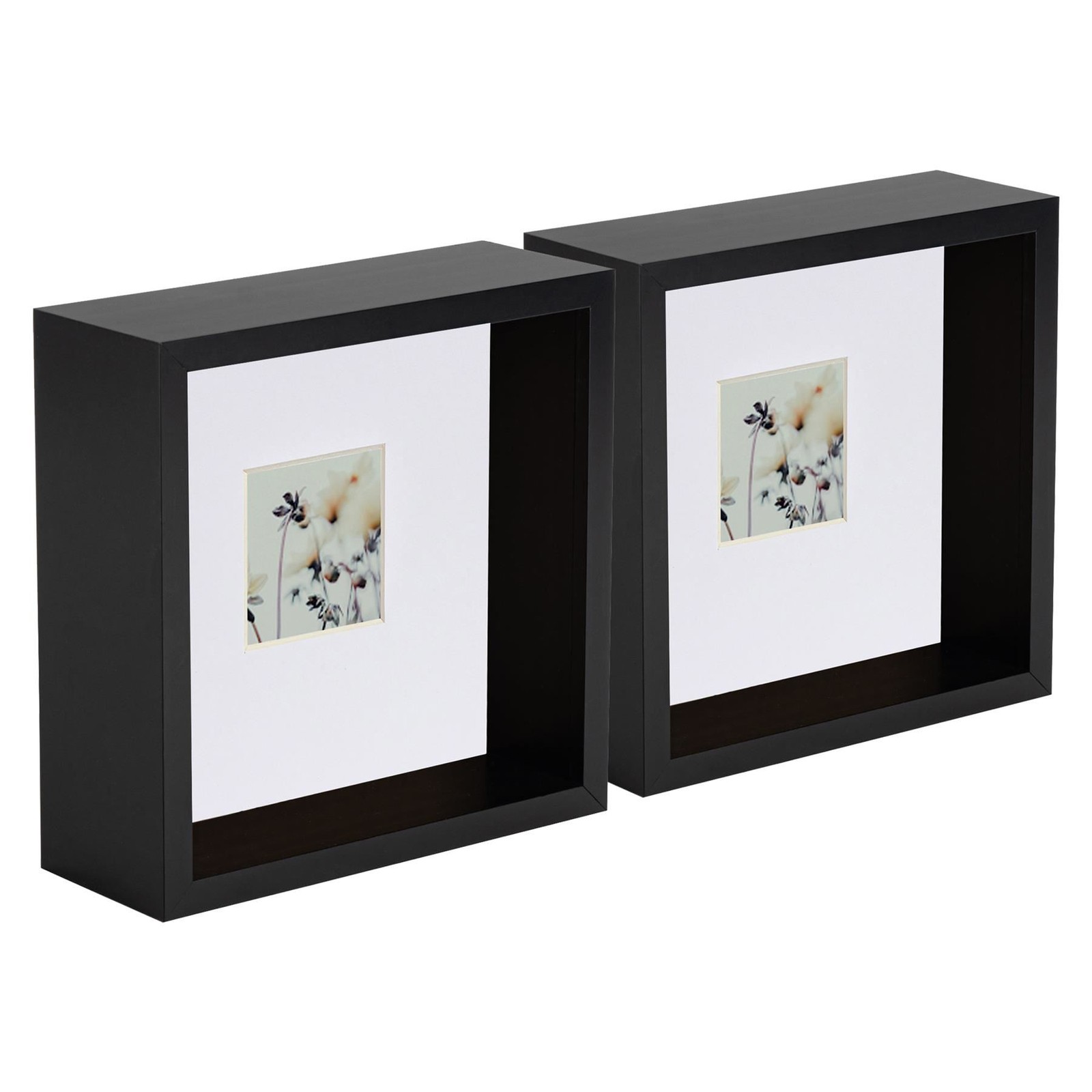 5x 3D Deep Box Photo Frames Display 6 x 6" with 2 x 2" Mount Black/White