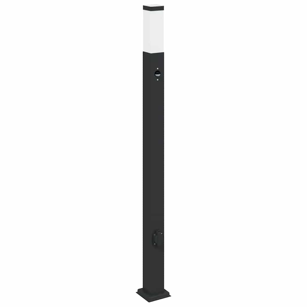 Bollard Light 110cm Black Stainless Steel with Sensor & Outlet IP44 vidaXL