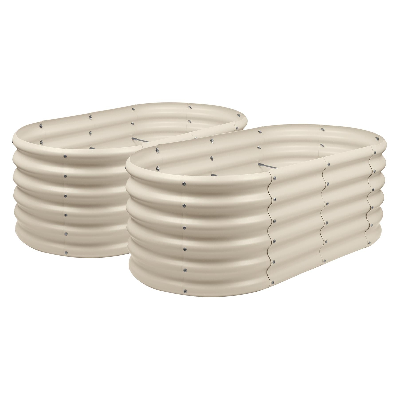 2x Rounded Raised Garden Beds 120cm x 60cm x 45cm Ivory Galvanised Steel Planter