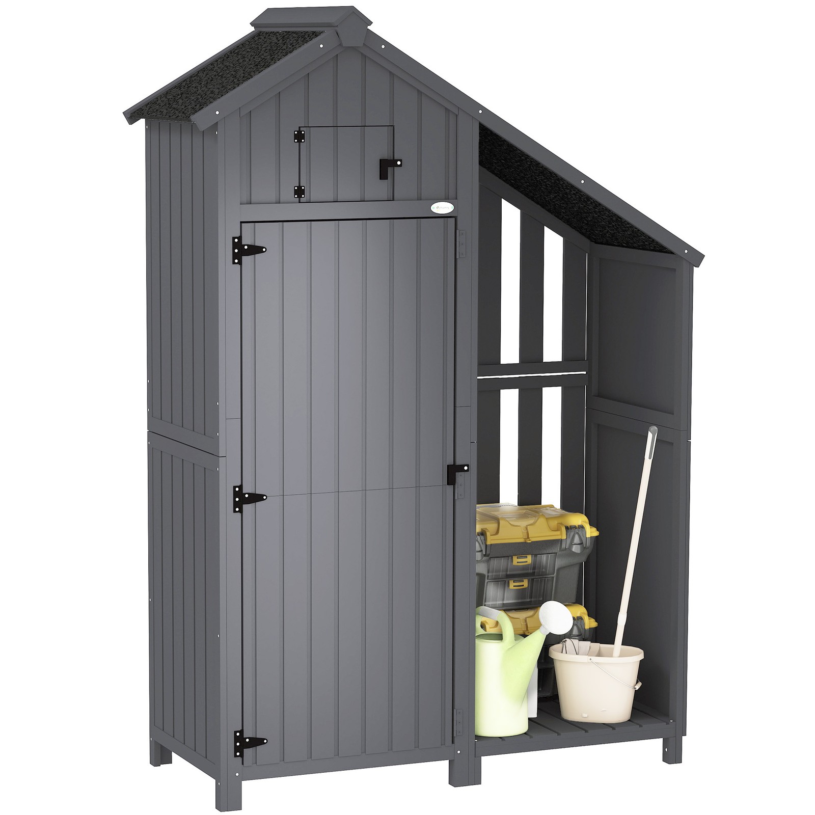 Outsunny Fir Garden Storage Shed With Shelves Log Rack, For Garden Tools