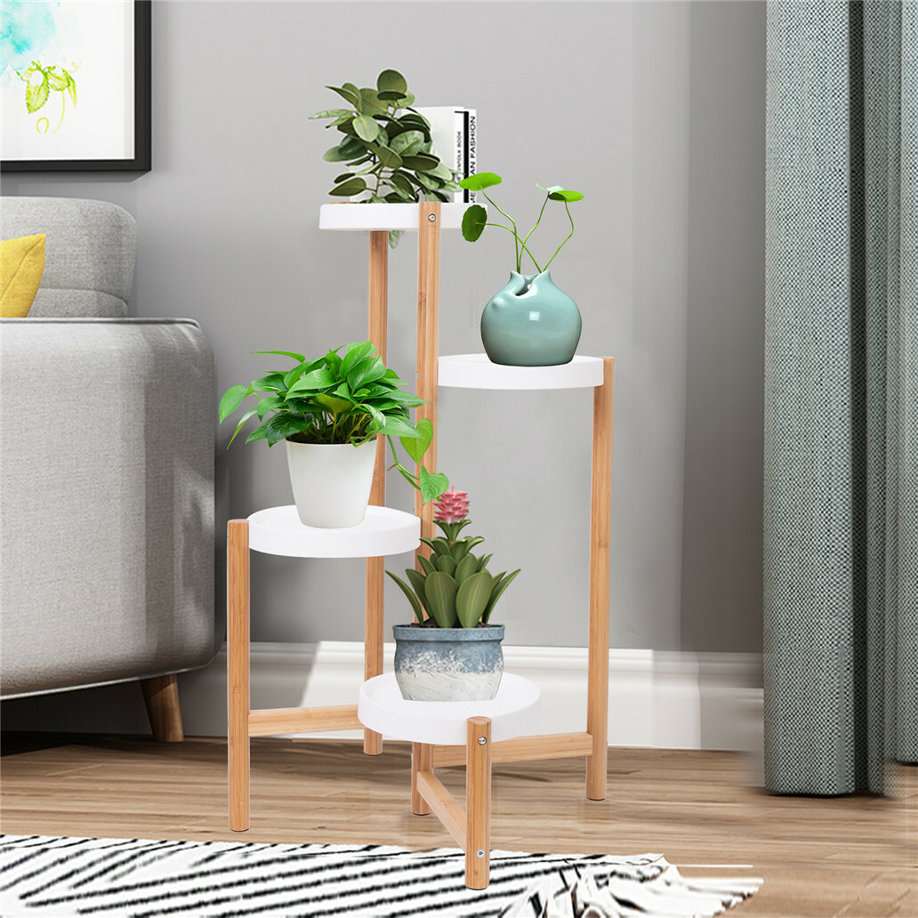 4 Tier Wood Plant Pot Stand Indoor Outdoor Garden Planter Display Holder Shelf