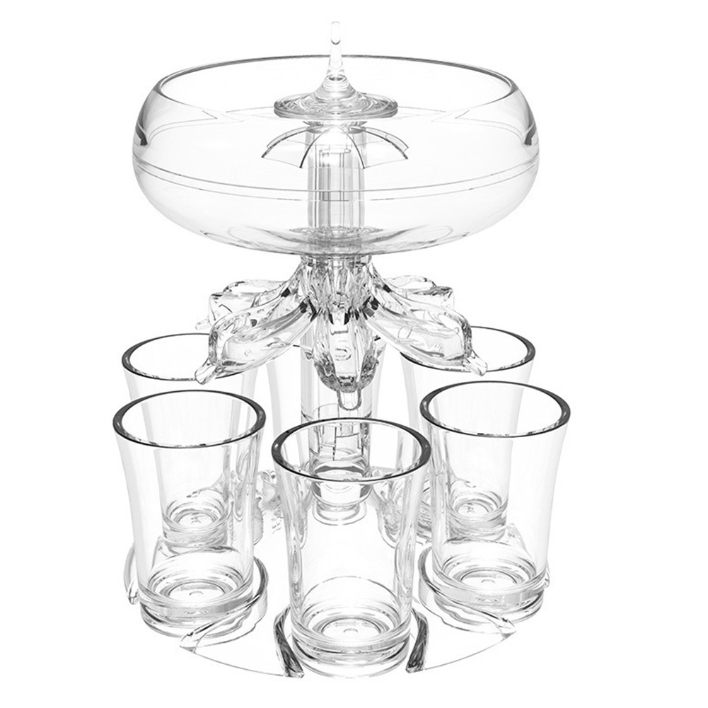 Party Drink Dispenser with 6 Shot Glasses Set - Acrylic Touchless Liquor9186