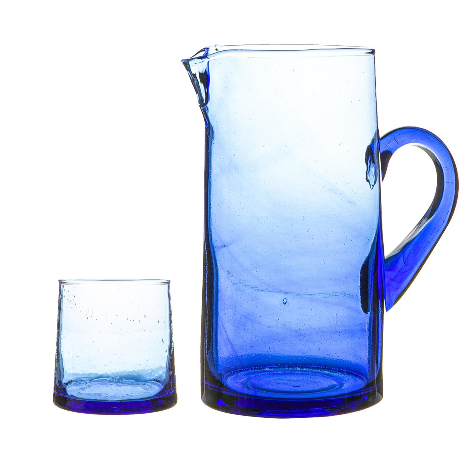 7 Piece Recycled Glassware Set 6 Glasses & 1 Water, Juice Jug - Blue