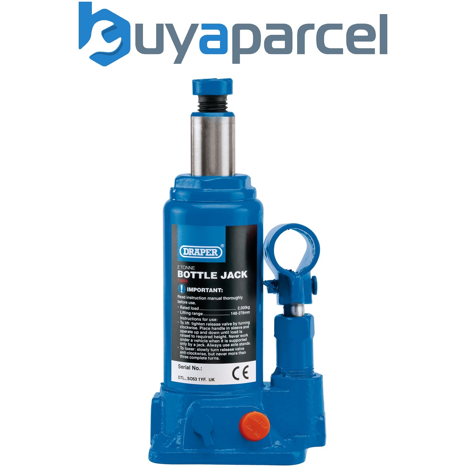 Draper 13064 Hydraulic Bottle Jack, 2 Tonne