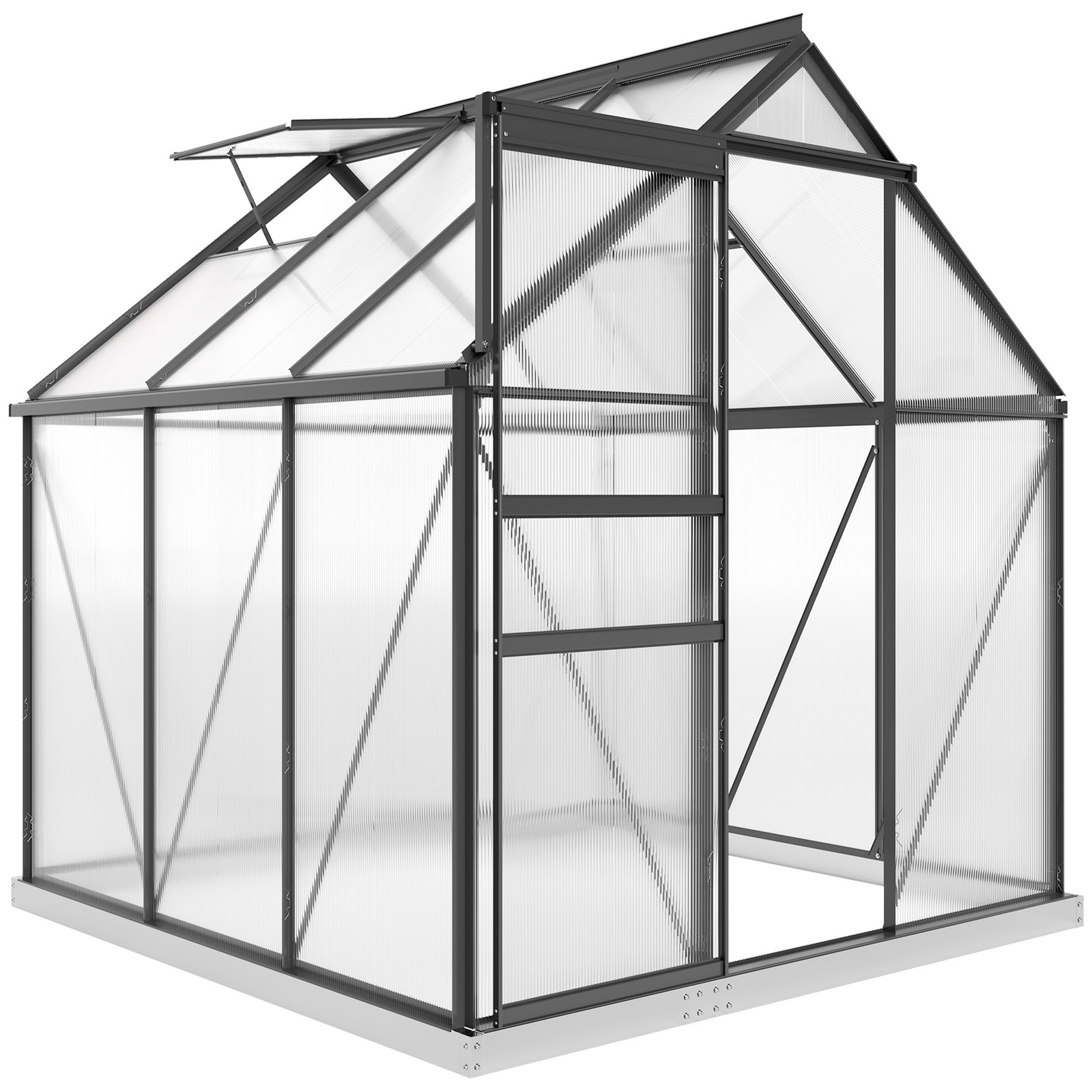 Outsunny Polycarbonate Walk-in Garden Greenhouse w/ Sliding Door Grey
