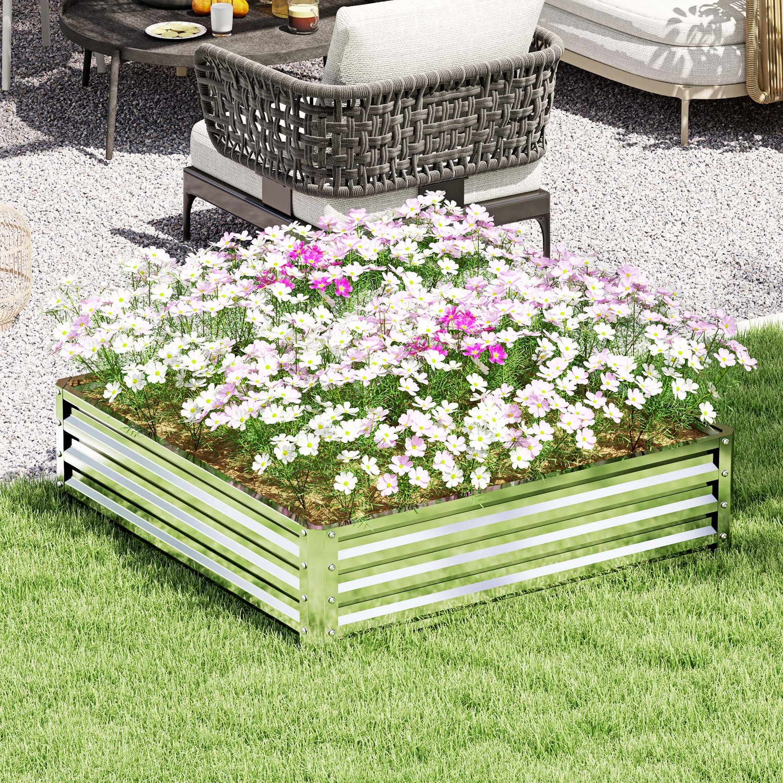 Raised Garden Bed Gardner Frame Outdoor Planter Kit Flower Vegetables Silver