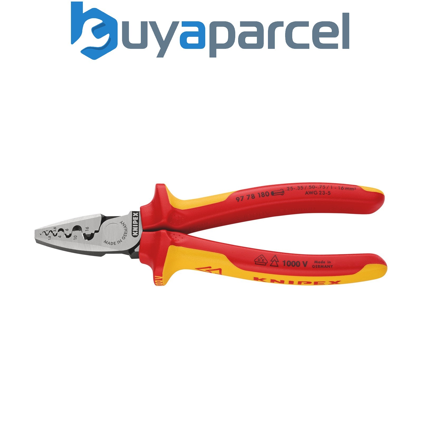 Draper 26914 KNIPEX 97 78 180 SB VDE Crimping Pliers for Wire Ferrules, 180mm