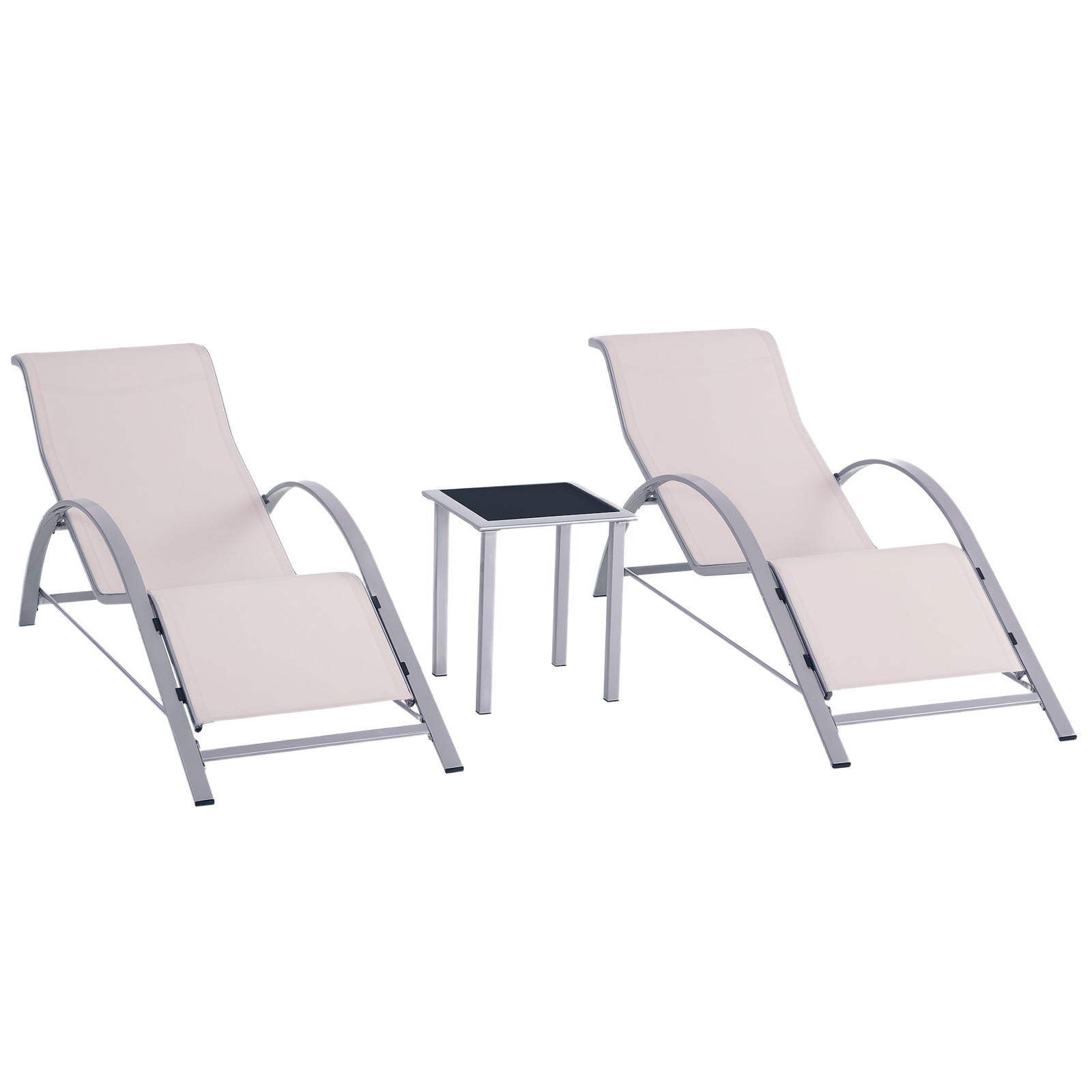 Outsunny 3 Pieces Lounge Chair Set Garden Sunbathing Chair w/ Table Cream