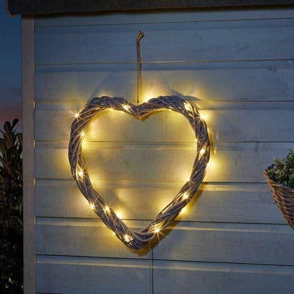 Solar LED Heart Ornament Wall Hanging Light Up Garden Decoration 40cm Firefly