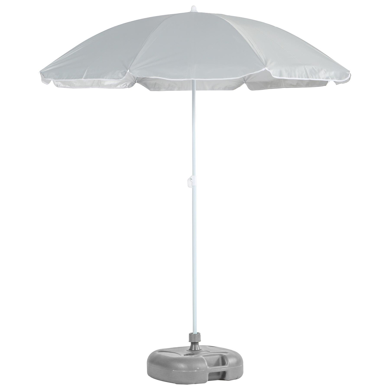 1x Metal Beach Parasol with Base 1.8M x 2M Grey/Grey UPF50+ Garden Umbrella