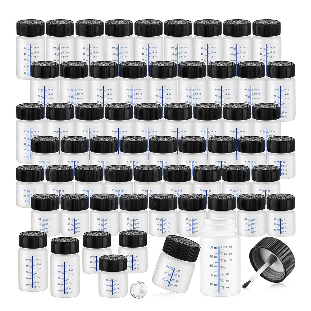 60 Pcs  Paint Bottles with Applicator Brush and Lids 2 Oz and 1 Oz Liquid7286