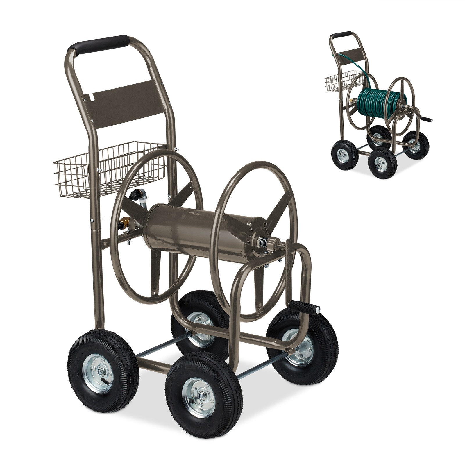 Hose trolley Gardening Tool Holder 4 Wheels 18 kg Garden Hose Cart 90 m capacity