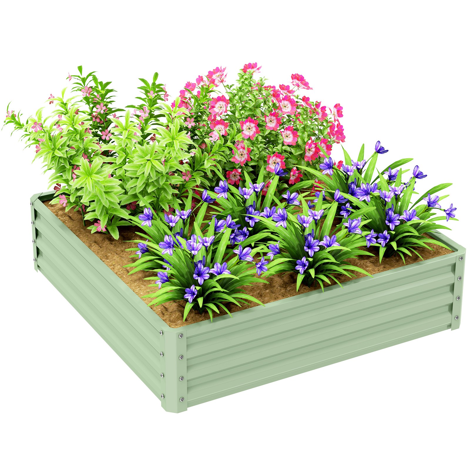Outsunny Raised Garden Bed Metal Patio Backyard Flower Planter, Light Green