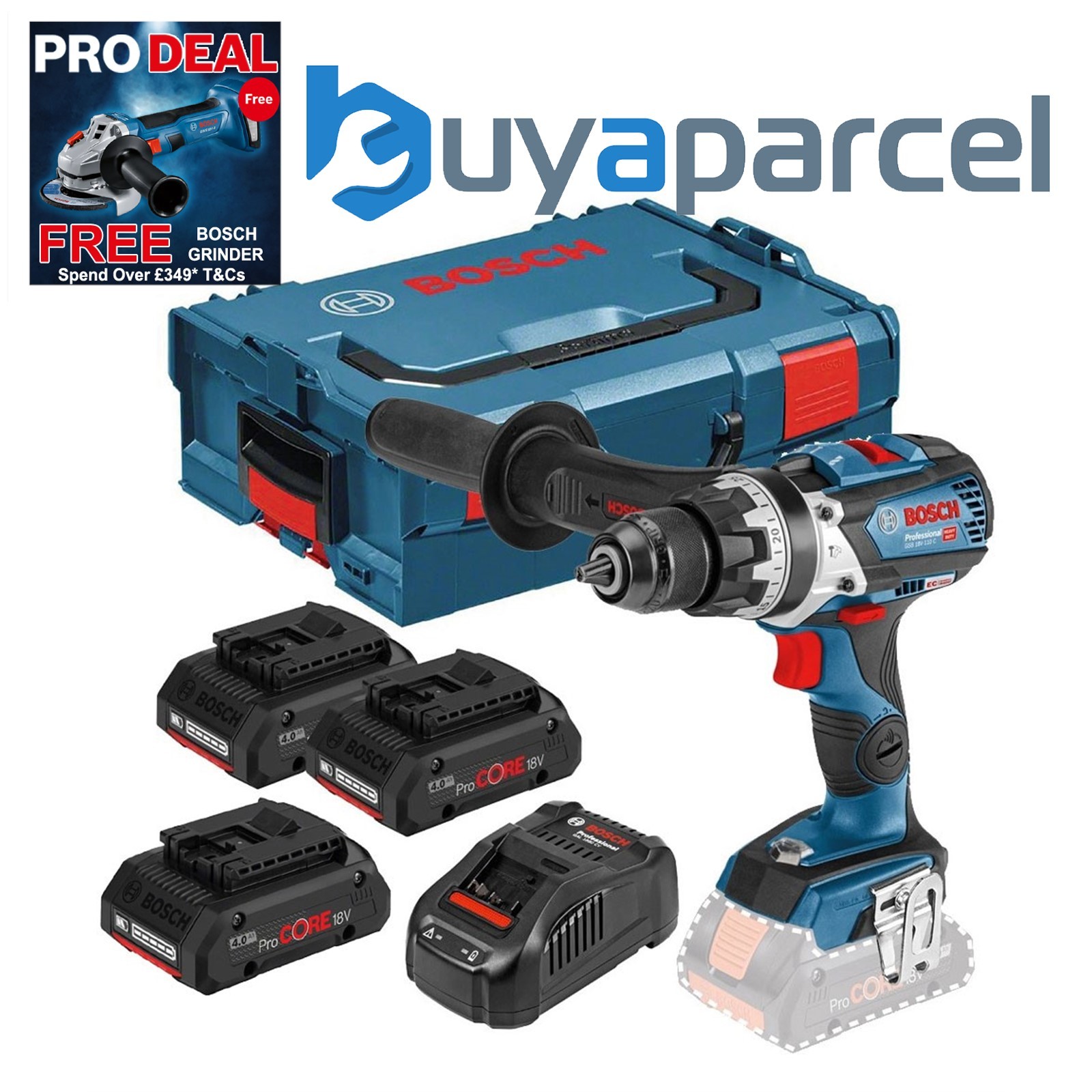 Bosch GSB 18V-110 C 18v Brushless Combi Drill Robust Series + 3x 4.0Ah Batteries