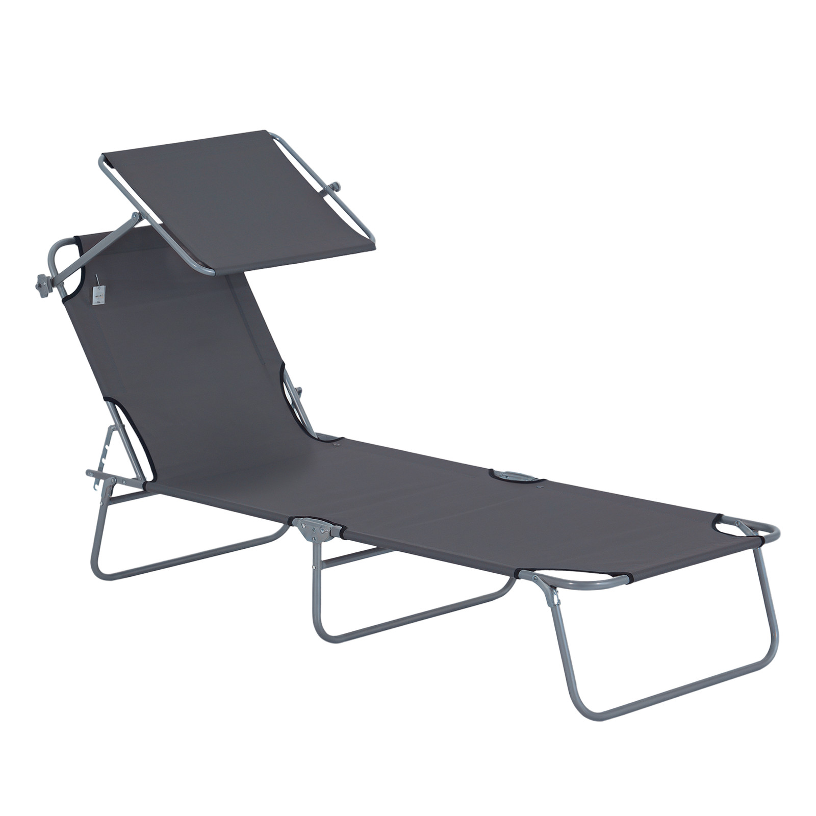 Outsunny Folding Chair Sun Lounger Recliner Seat Sunshade Garden Outdoor Grey