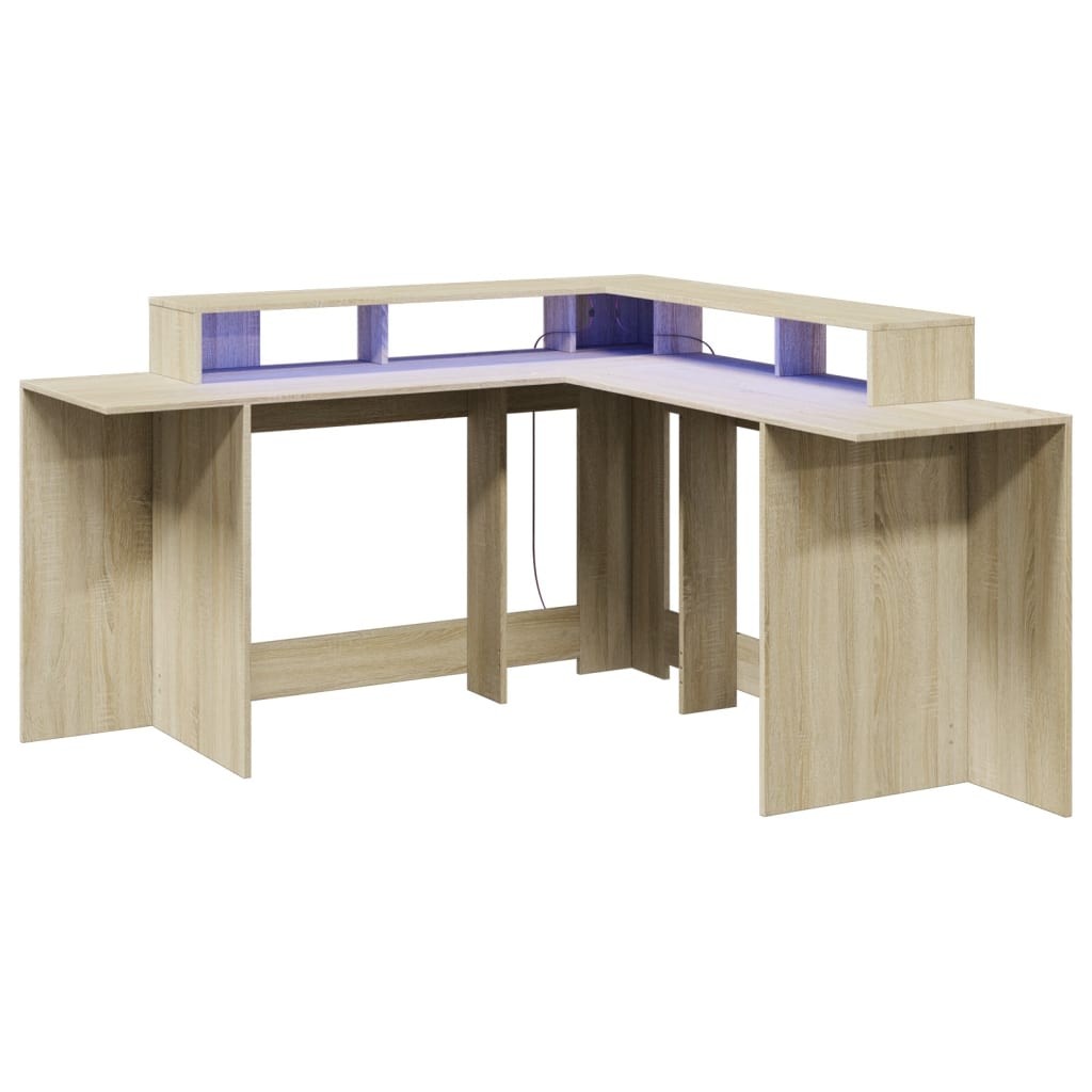 Desk with LED Lights Writing Working Table Sonoma Oak Engineered Wood vidaXL