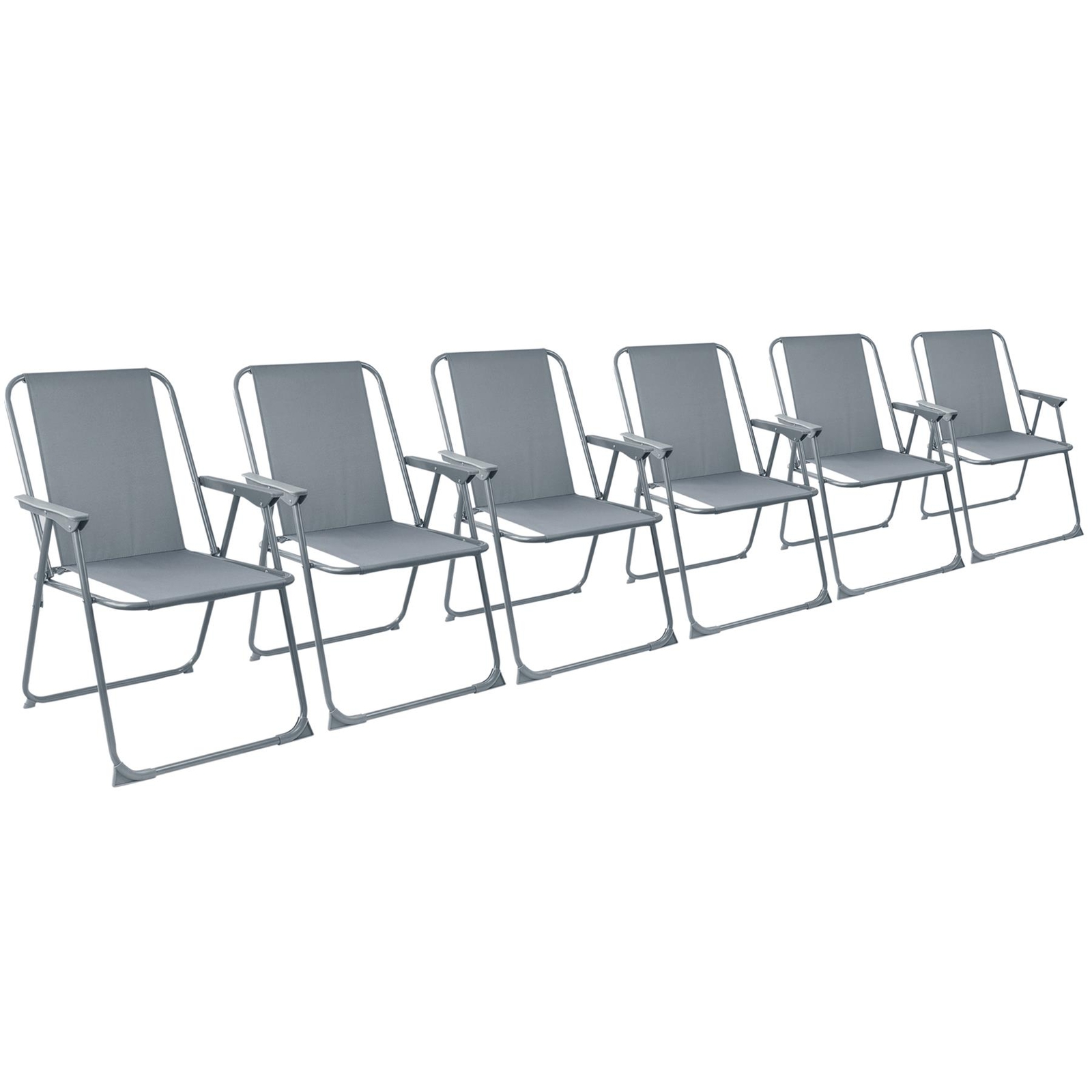 6x Folding Metal Beach Chairs Outdoor Camping Picnic Armchair Canvas Seat Grey