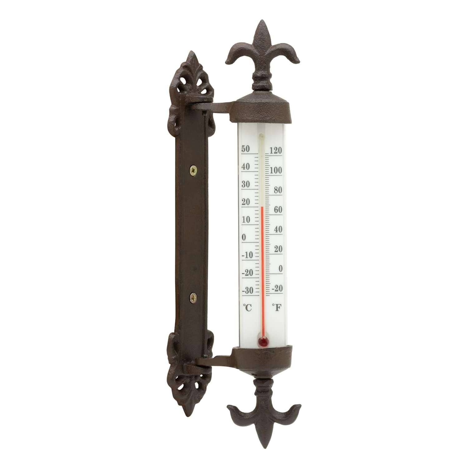 Garden Thermometer Cast Iron Windowsill Ornate Decor Temperature Gauge Reading