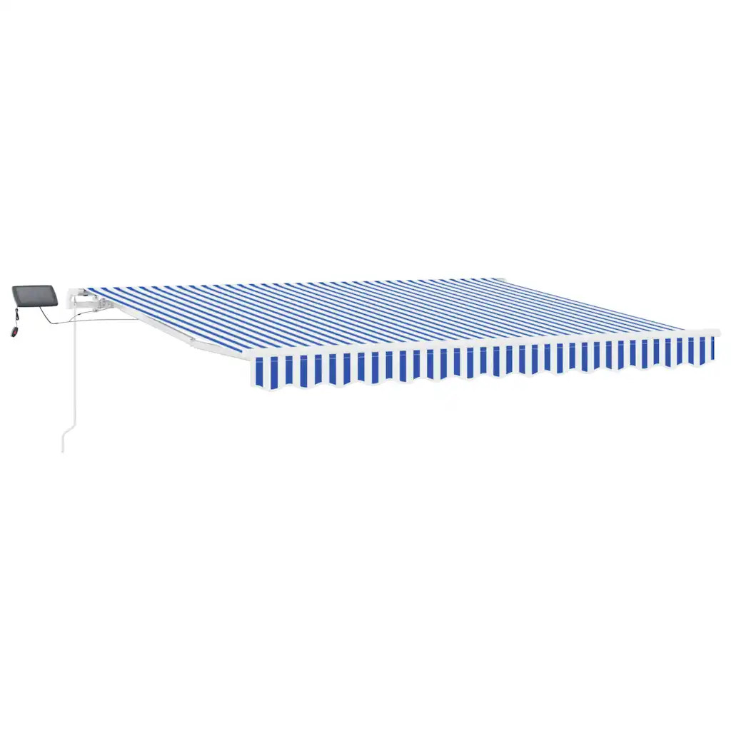 vidaXL Retractable Awning Manual Blue and White 350 x 250 cm, Adjustable Awning,