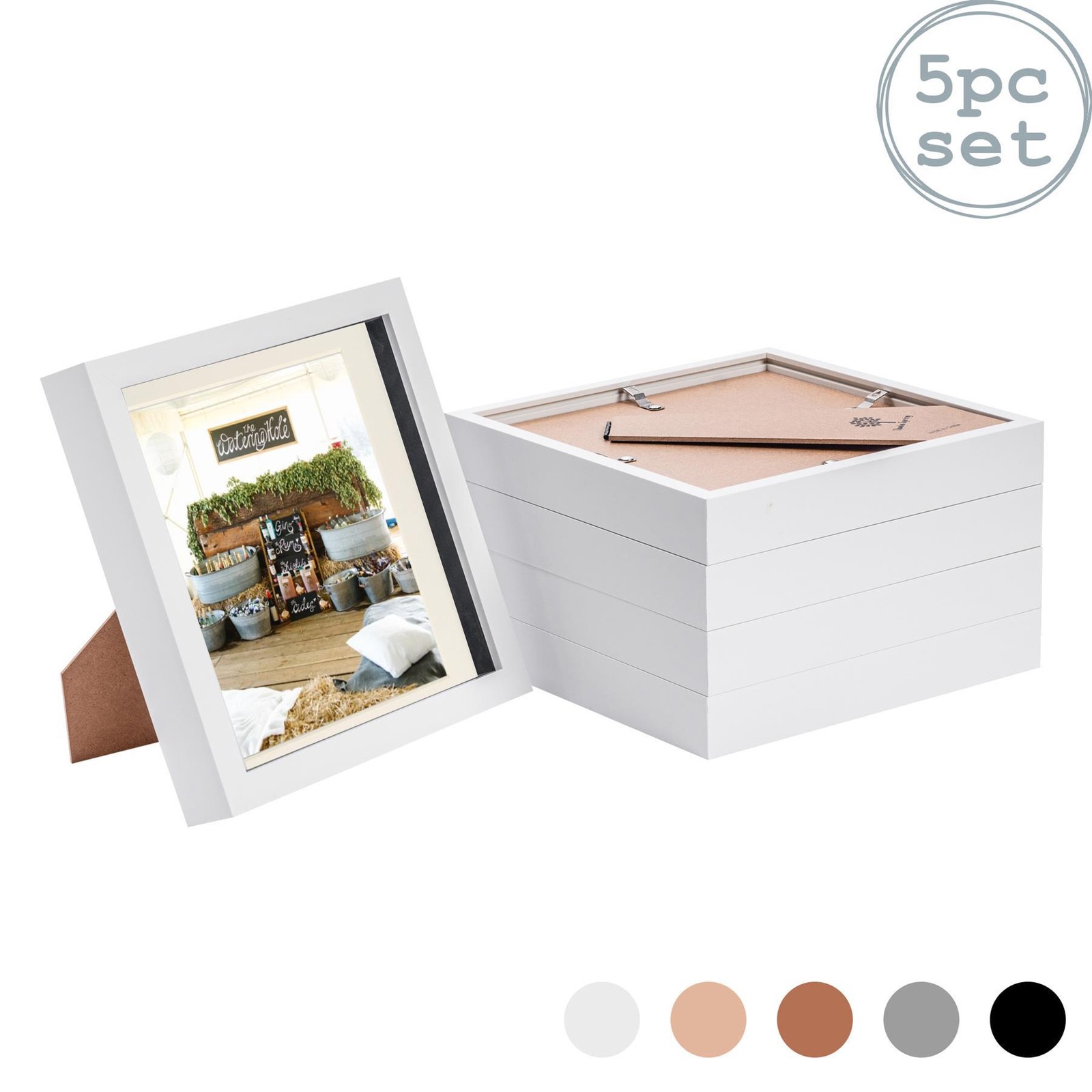 5x 3D Box Photo Frames Picture Display 8 x 8" with 6 x 6" Mount White/Ivory