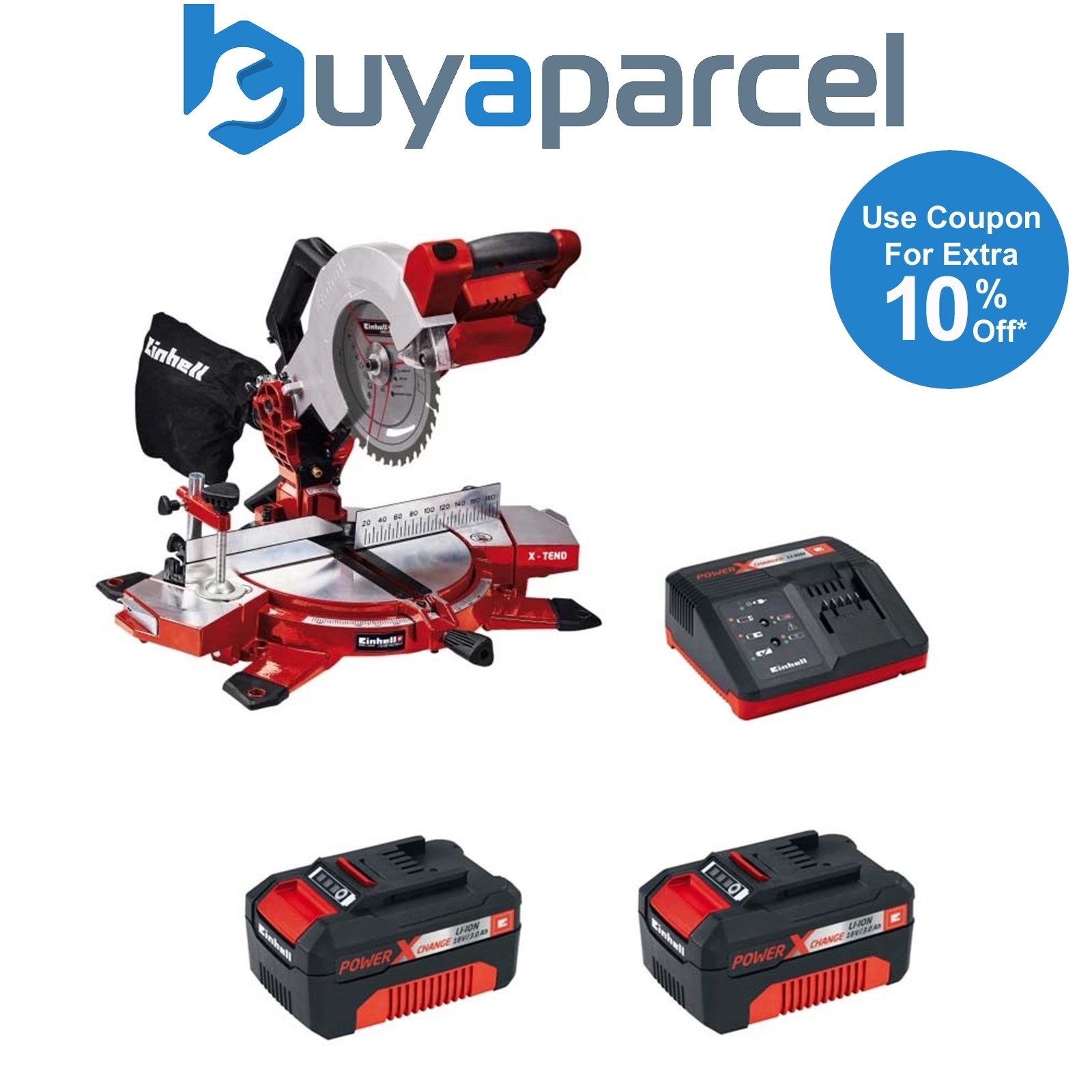 Einhell Cordless 18V Mitre Saw Power X Change +X2 3ah Batteries TE-MS 18/210 LI