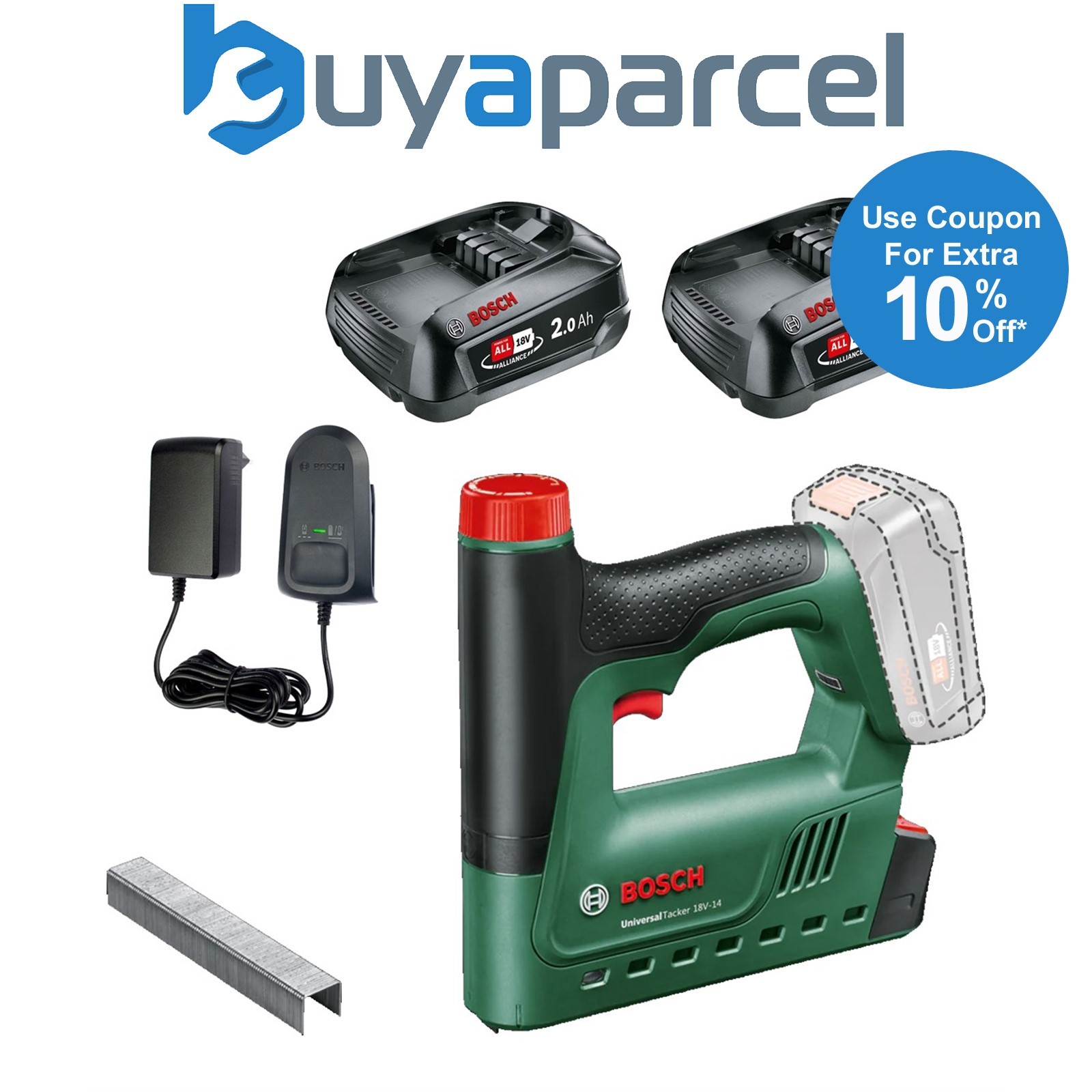 Bosch UniversalTacker 18v 18V-14 Cordless Tacker Stapler Nailer 2x 2.0Ah Battery