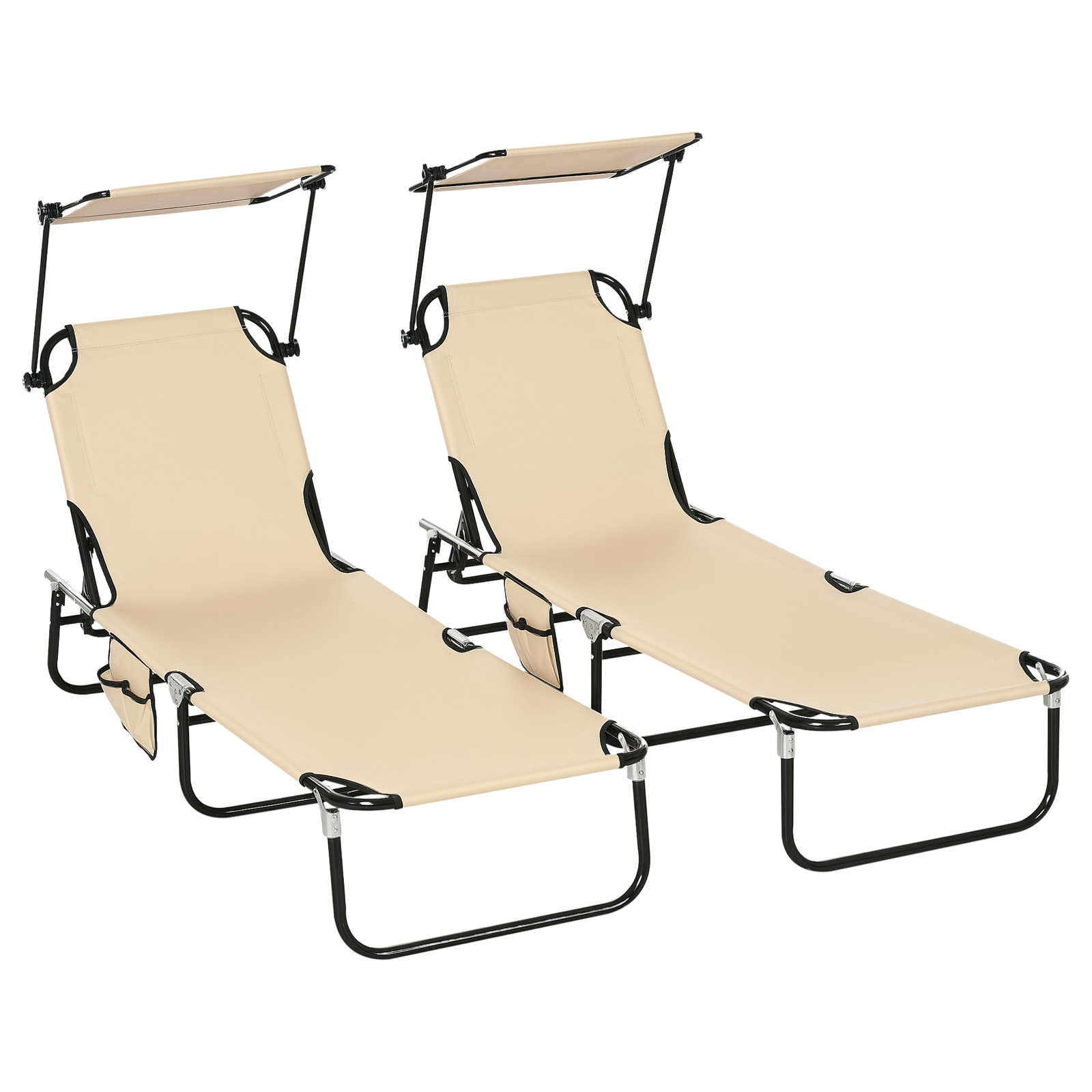 Outsunny 2 Piece Folding Sun Loungers with Adjustable Backrest, Tan Brown