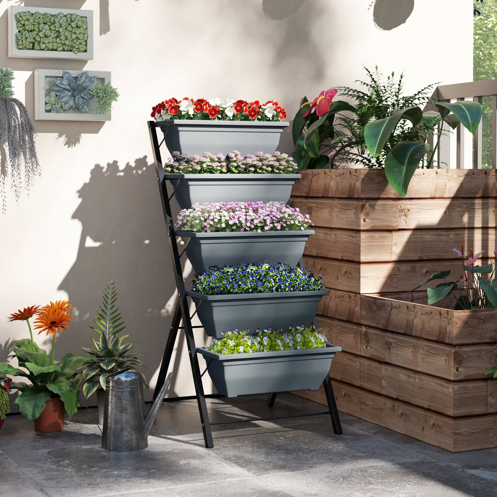 5-Tier Raised Garden Bed, Vertical Ladder Plant Stand with 5 Removable Boxes