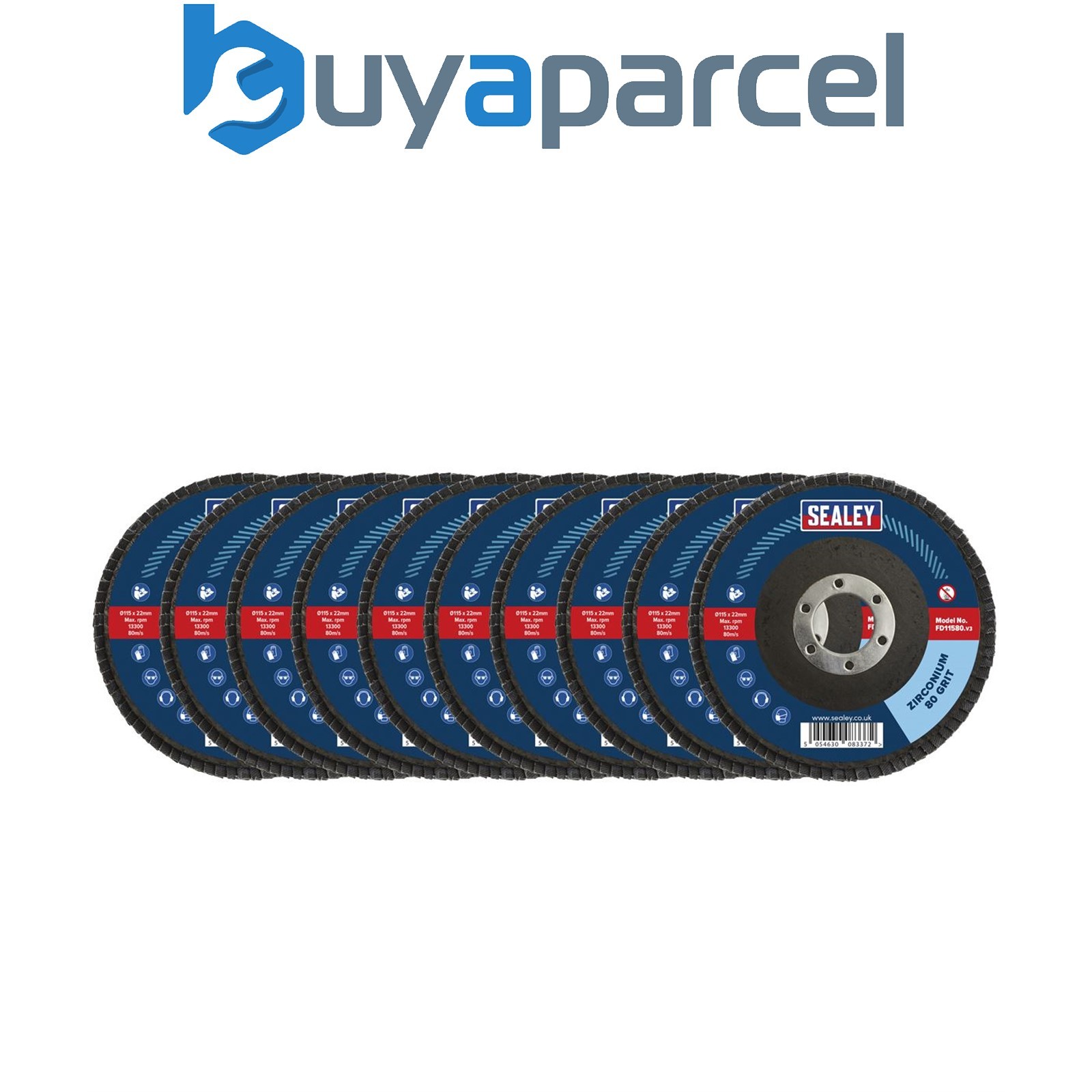 Sealey FD1158010 115mm Zirconium Flap Discs 80Grit 22mm Bore - Pack of 10