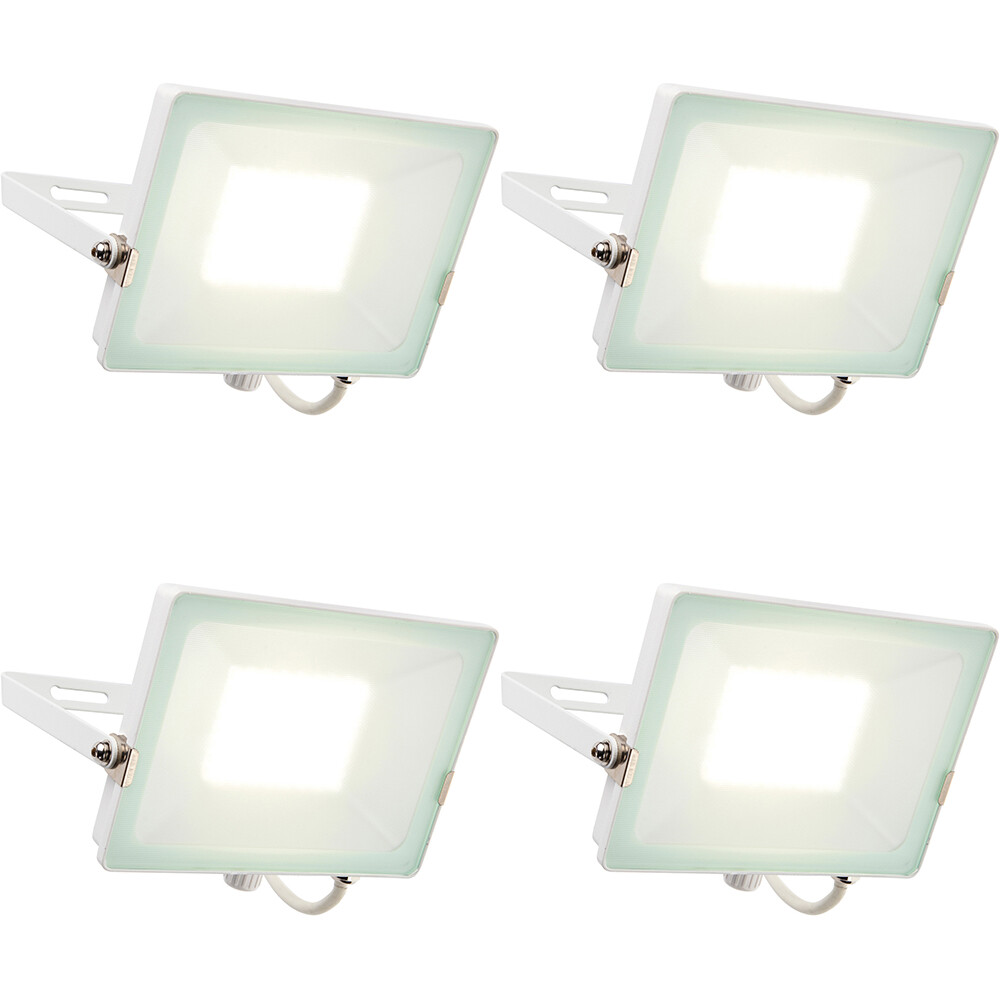 4 PACK Outdoor Waterproof LED Floodlight - 50W Cool White LED - Matt White