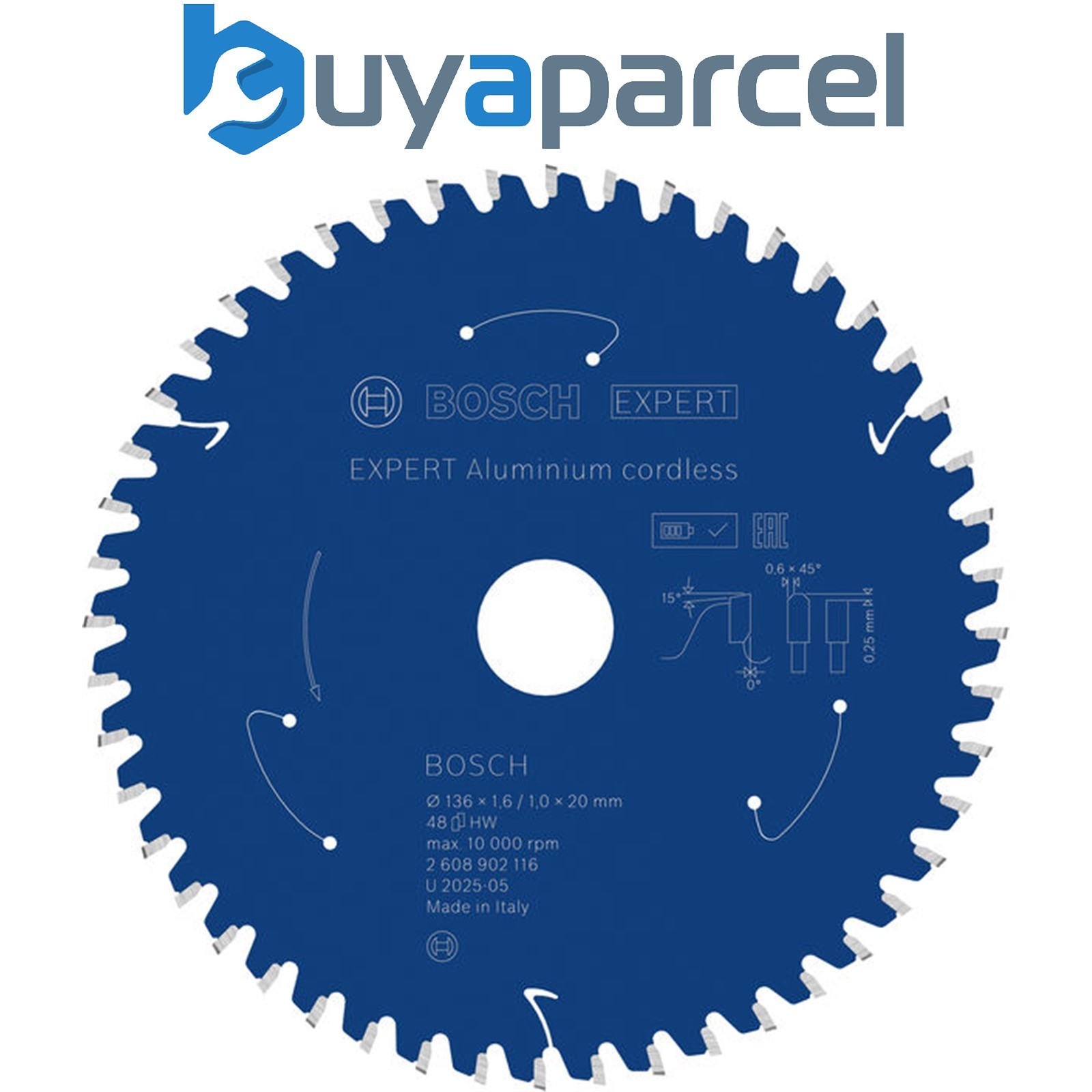 Bosch EXPERT Aluminium Circular Saw Blade 136 x 1.6/1 x 20mm T48 2608902116