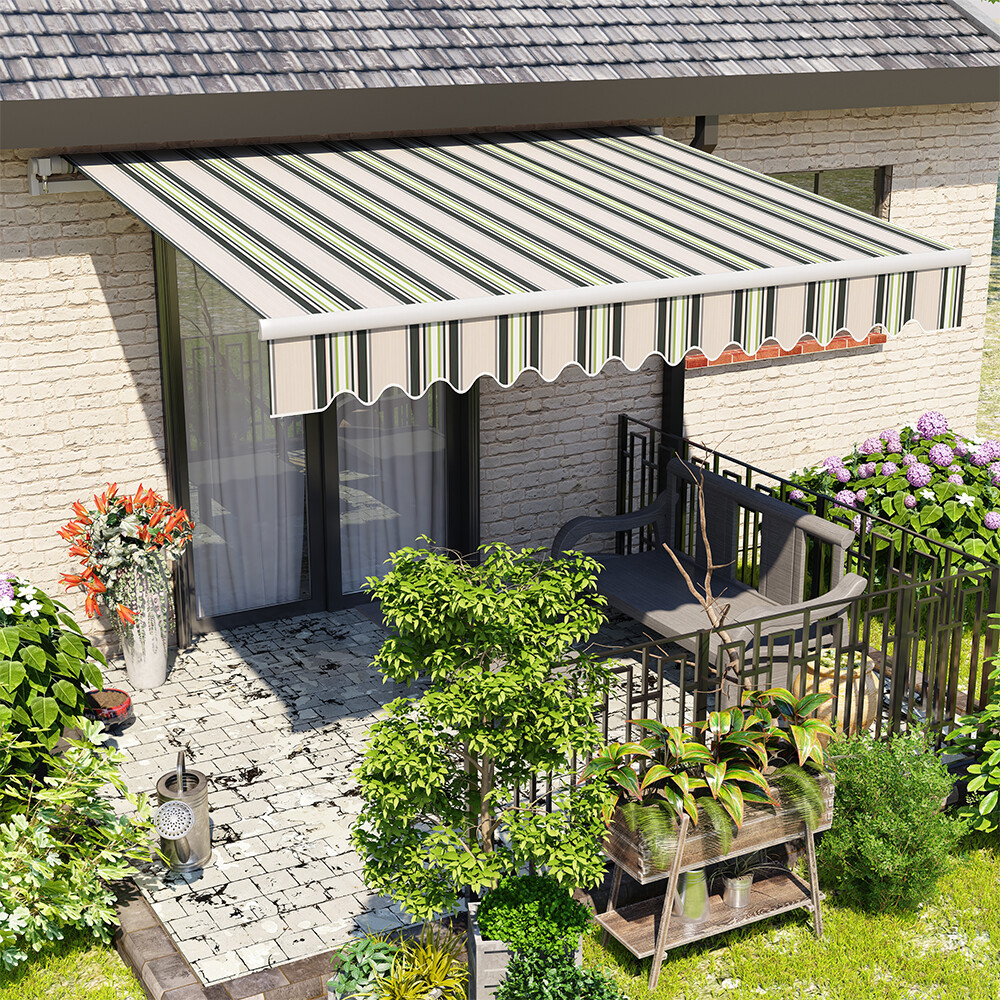 2.5m x 2m Manual Awning Retractable Canopy Garden Sun Shade Outdoor Multi Stripe