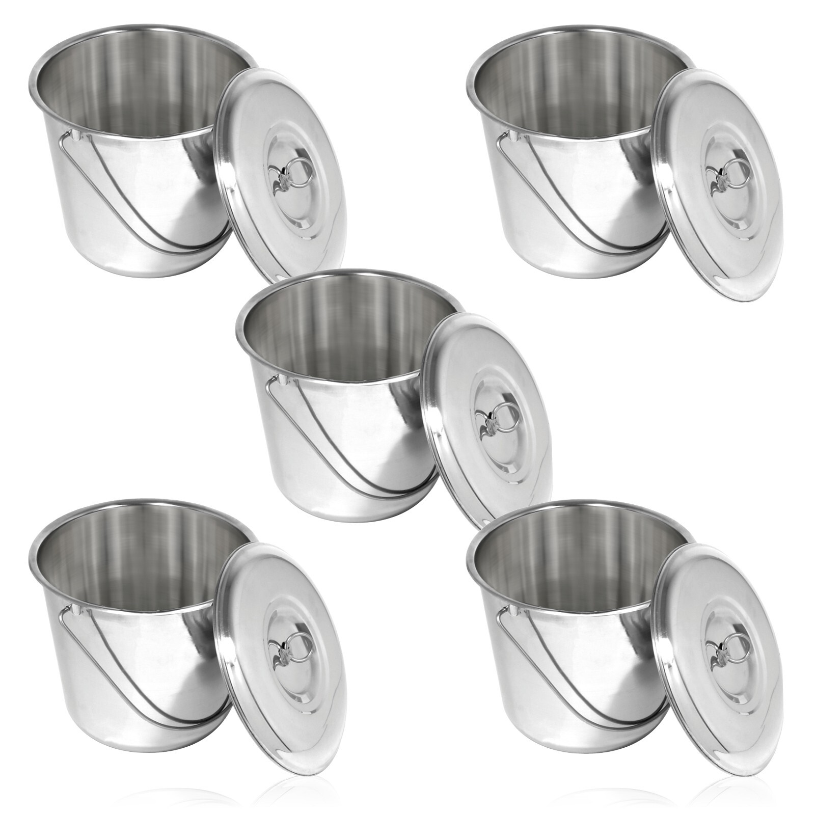 12L Metal Bucket + Lid Stainless Steel 12 Litre Large Heavy Duty Pail Handle x 5