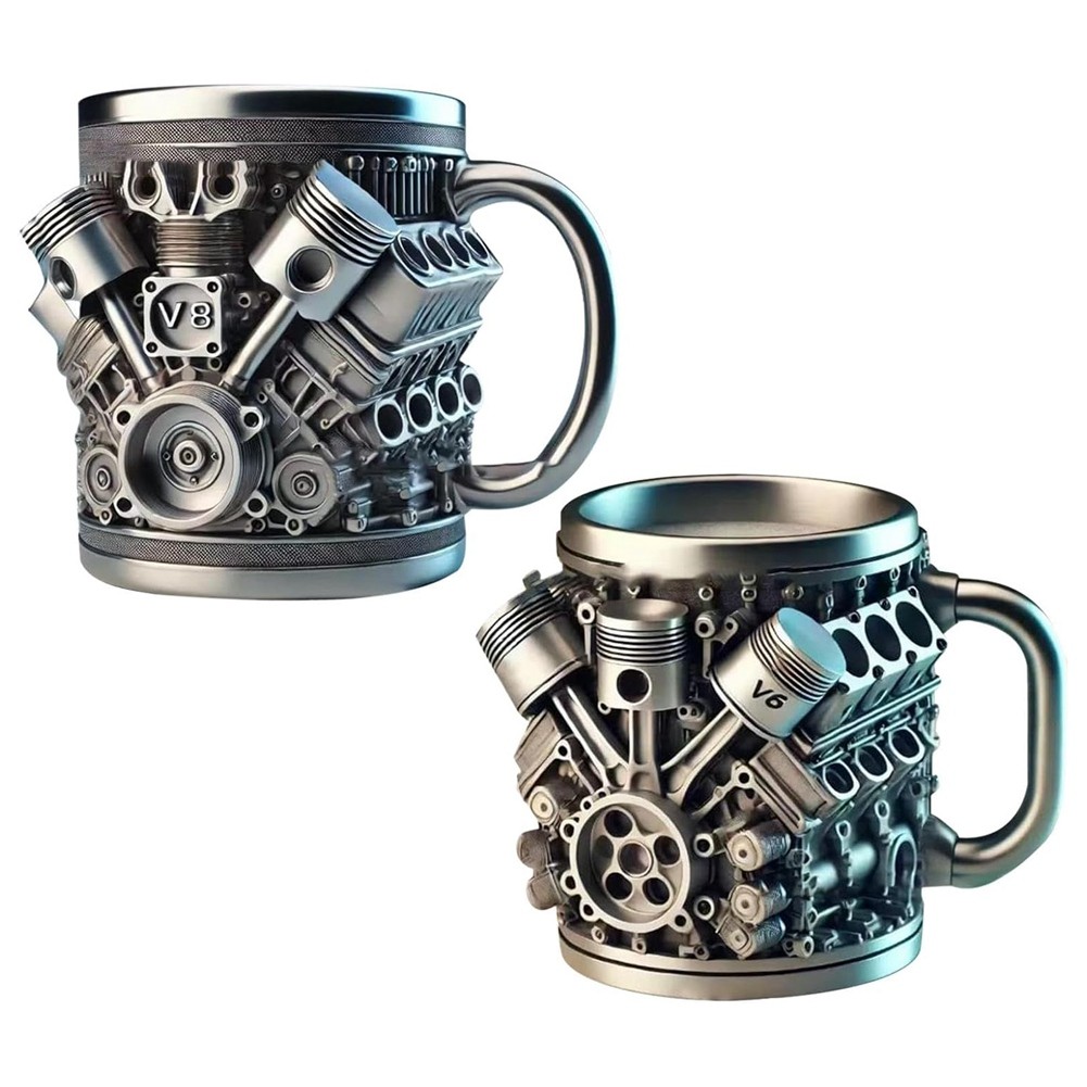 2PCS V6 & V8 Engine Coffee Mug, Car Engine Coffee Cup with Insulated Handle8511