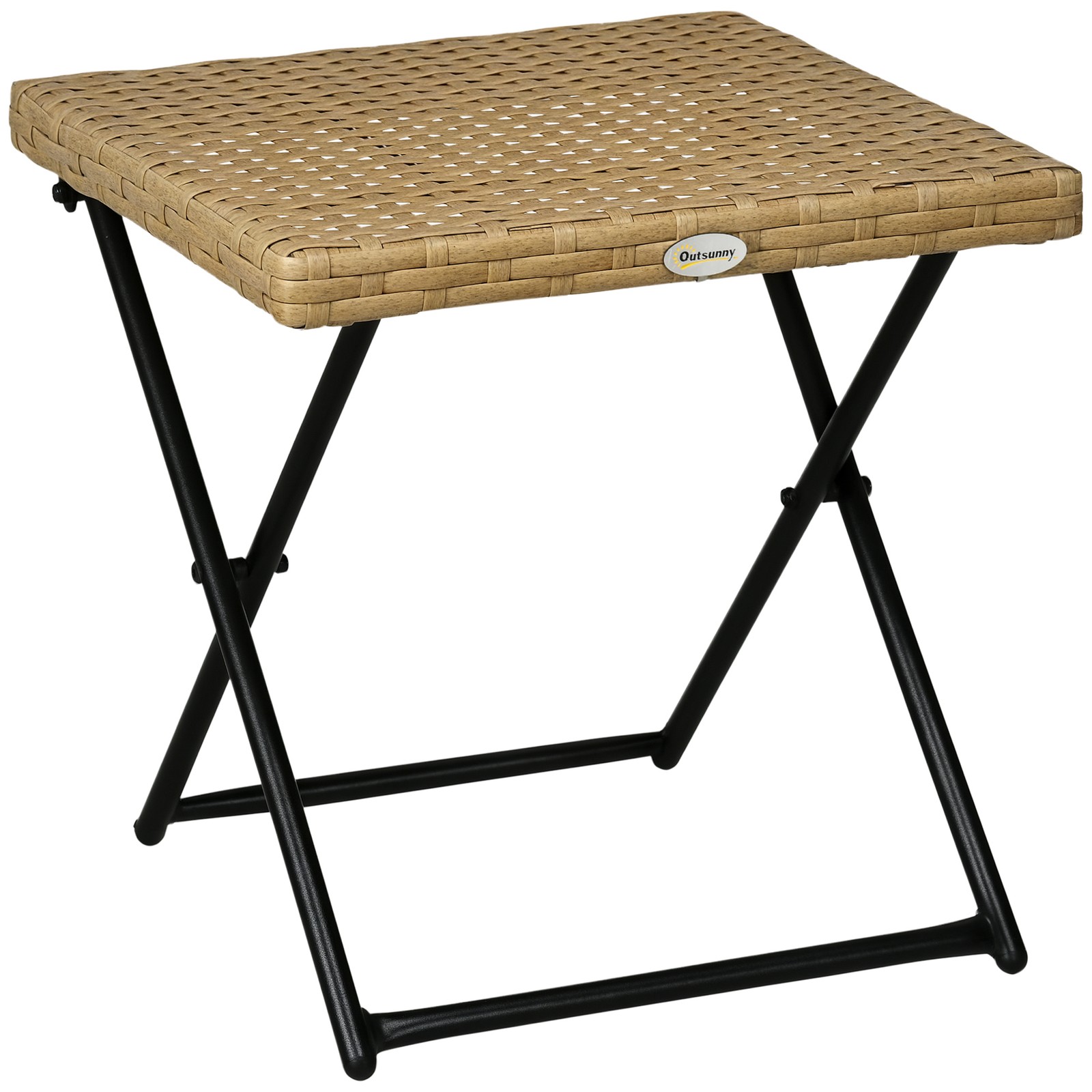 Outsunny Folding Square Rattan Coffee Table, Steel Frame Bistro Garden Natural
