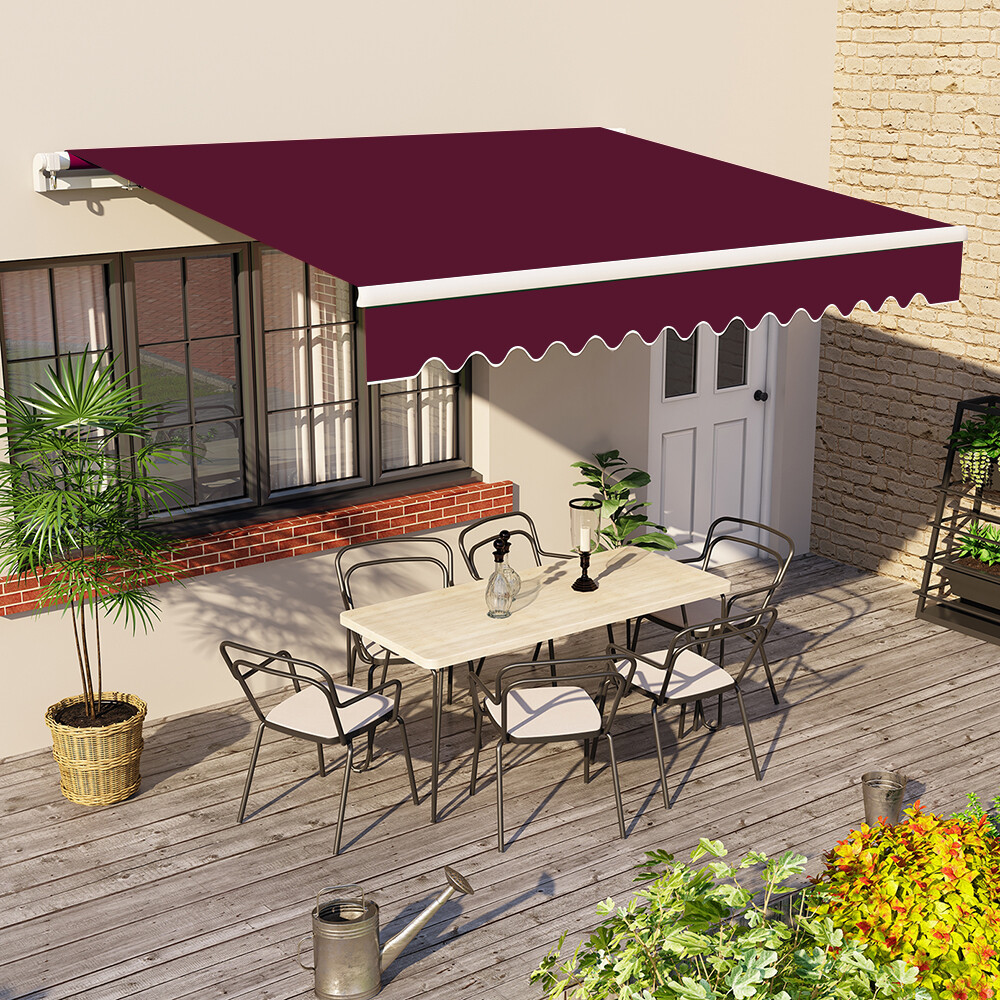 4x3M Wine Red Manual Awning Garden Canopy Patio Sun Shade Retractable Shelter