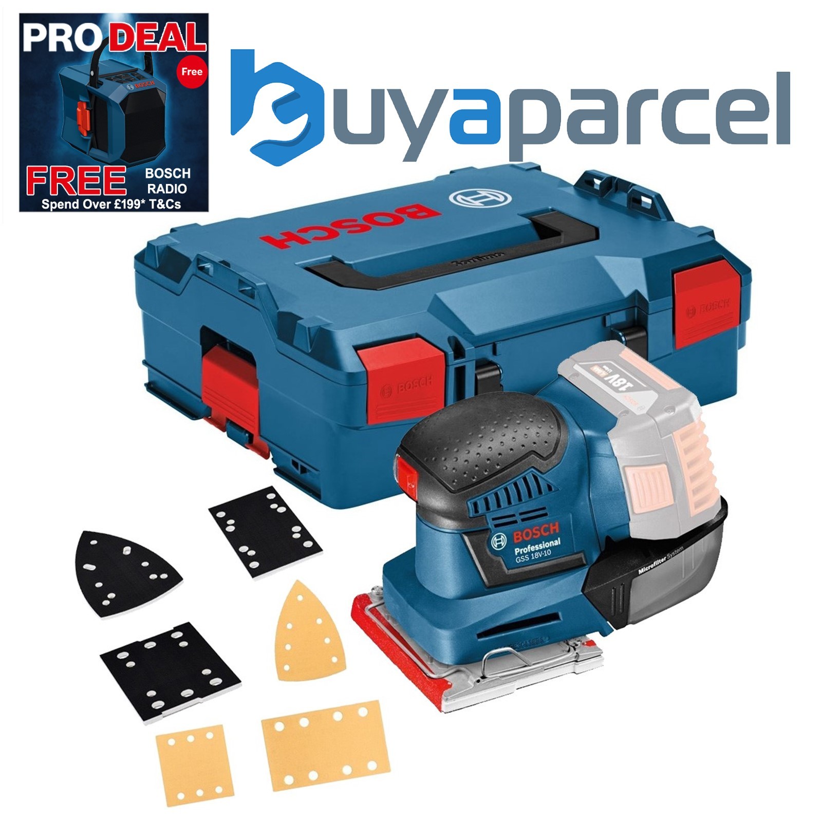 Bosch GSS18V-10 18v Li-ion Multi Base Orbital Detail Sander +3 Base Plates LBOXX
